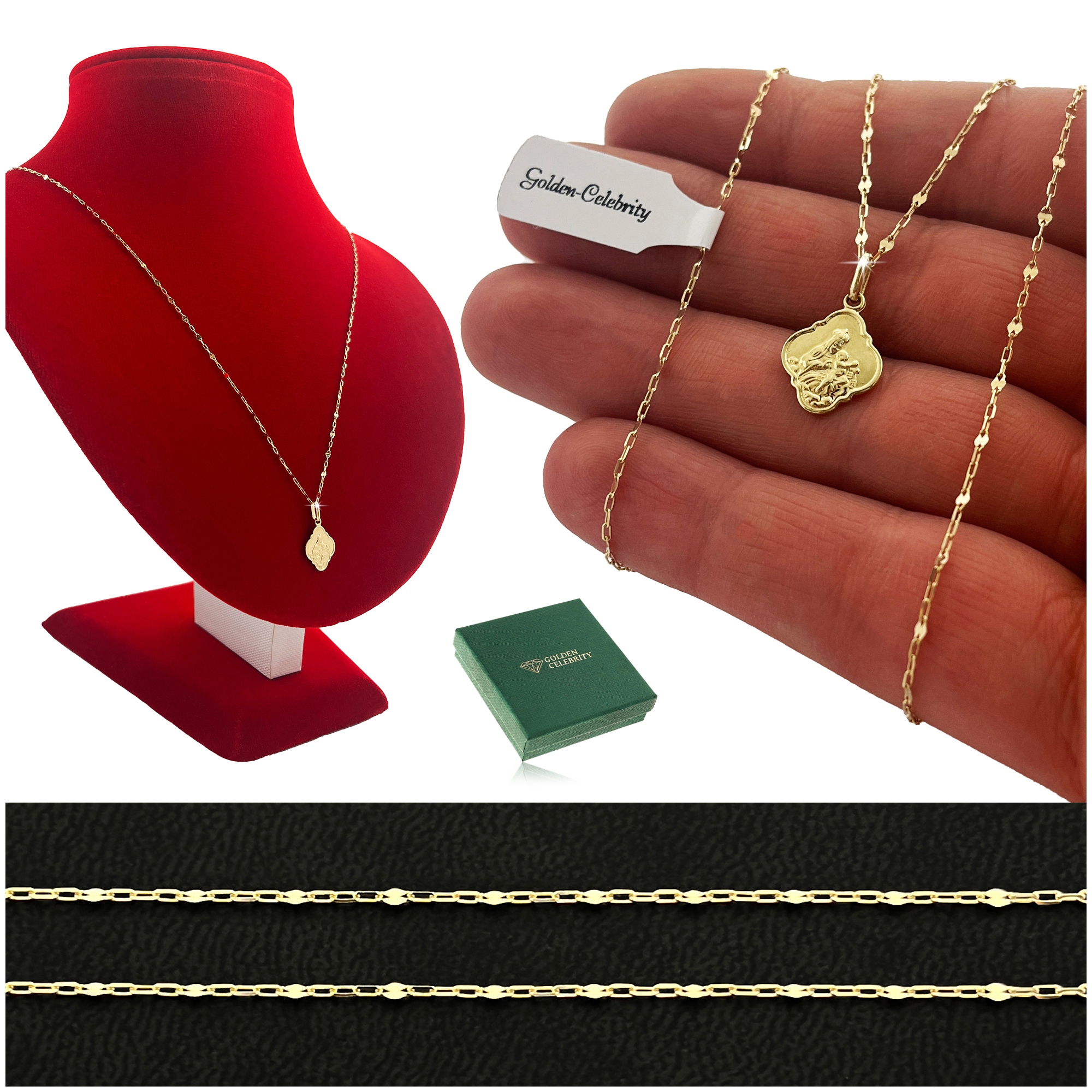 ZŁOTY PIĘKNY NASZYJNIK+MEDALIK MATKA BOSKA SZKAPLERZANA PRÓBA 585 + GRATISY