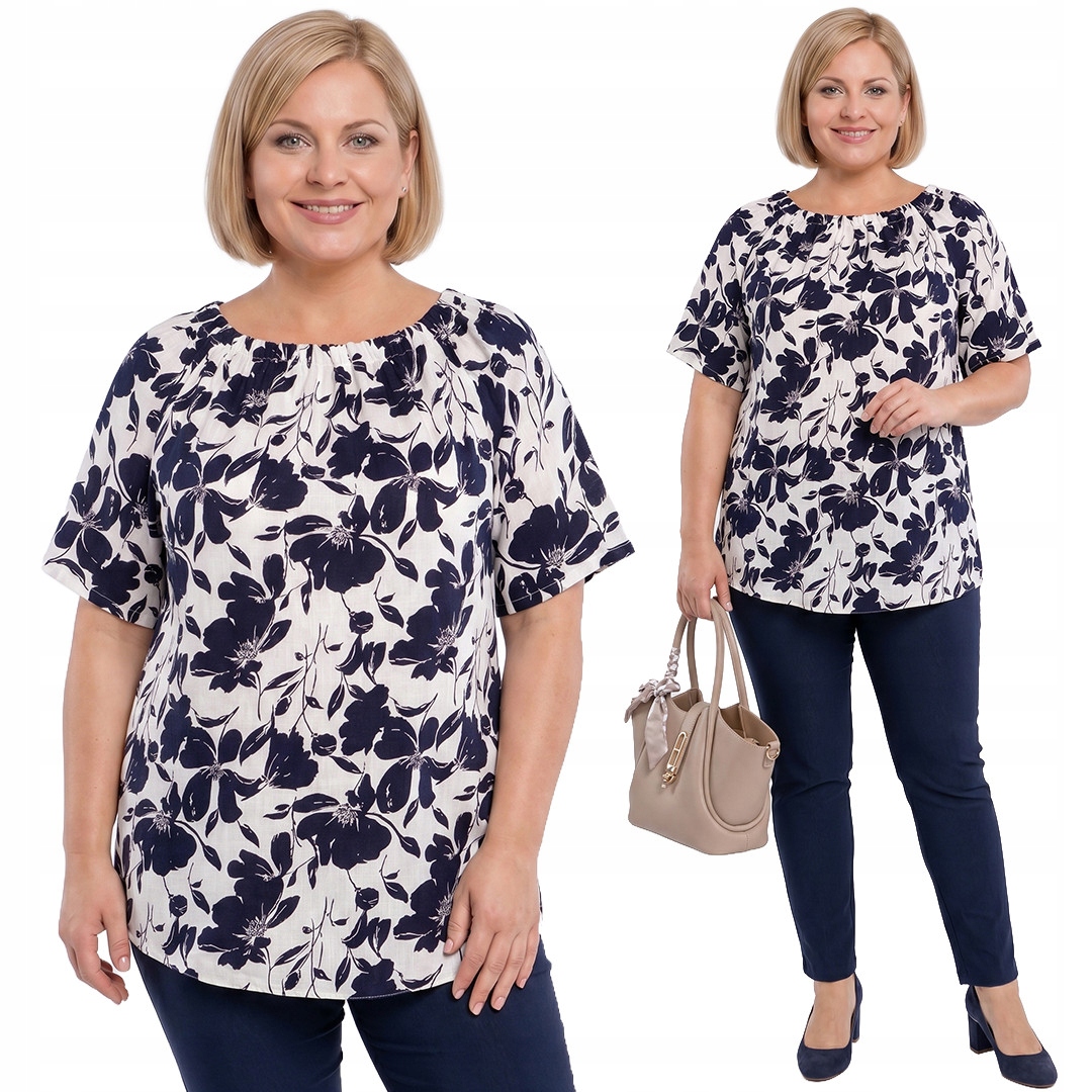 Ecru halenka tmavě modré květy plus size velikost 52