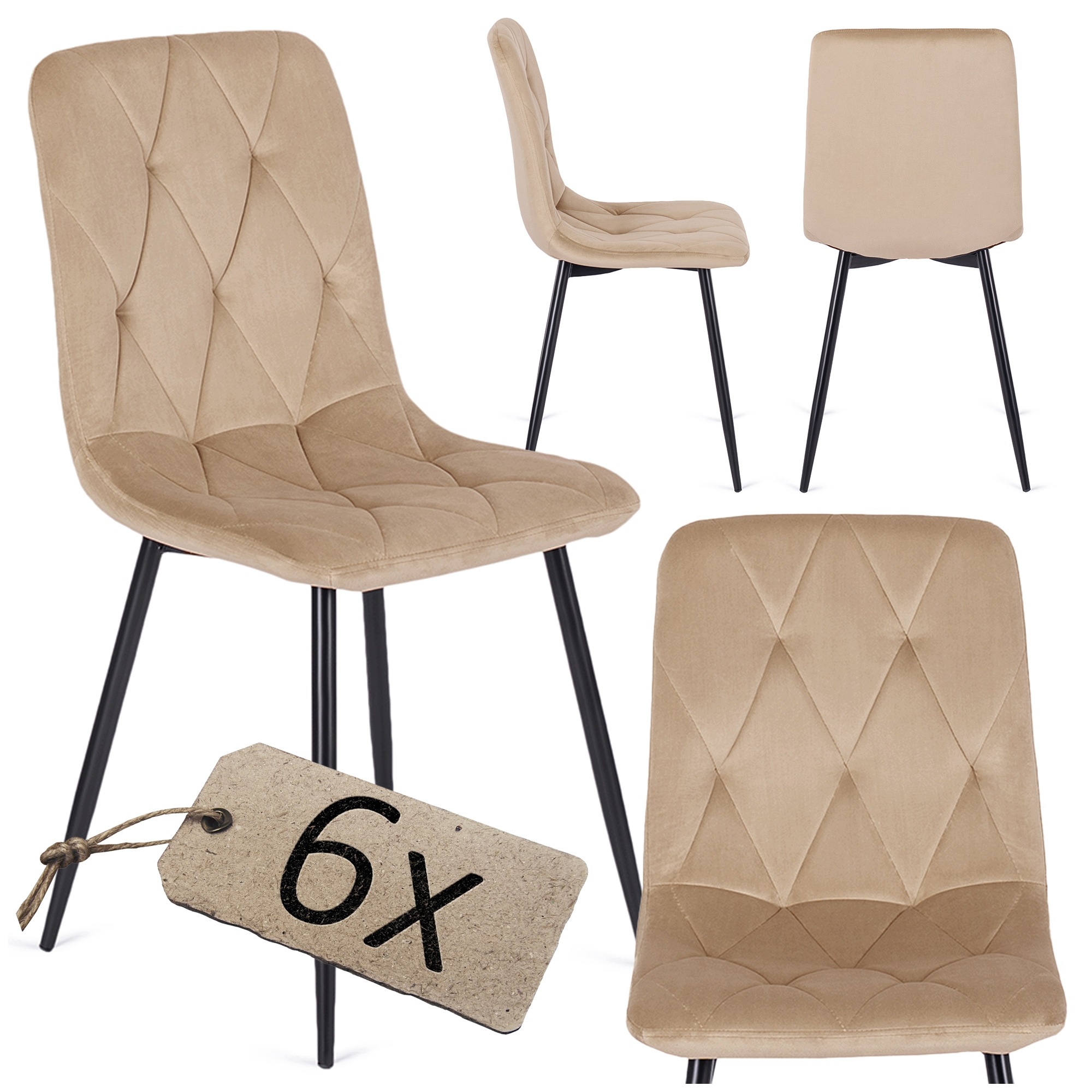 Sada čalouněných židlí Velurové kuchyňské béžové do jídelny Robin 6x