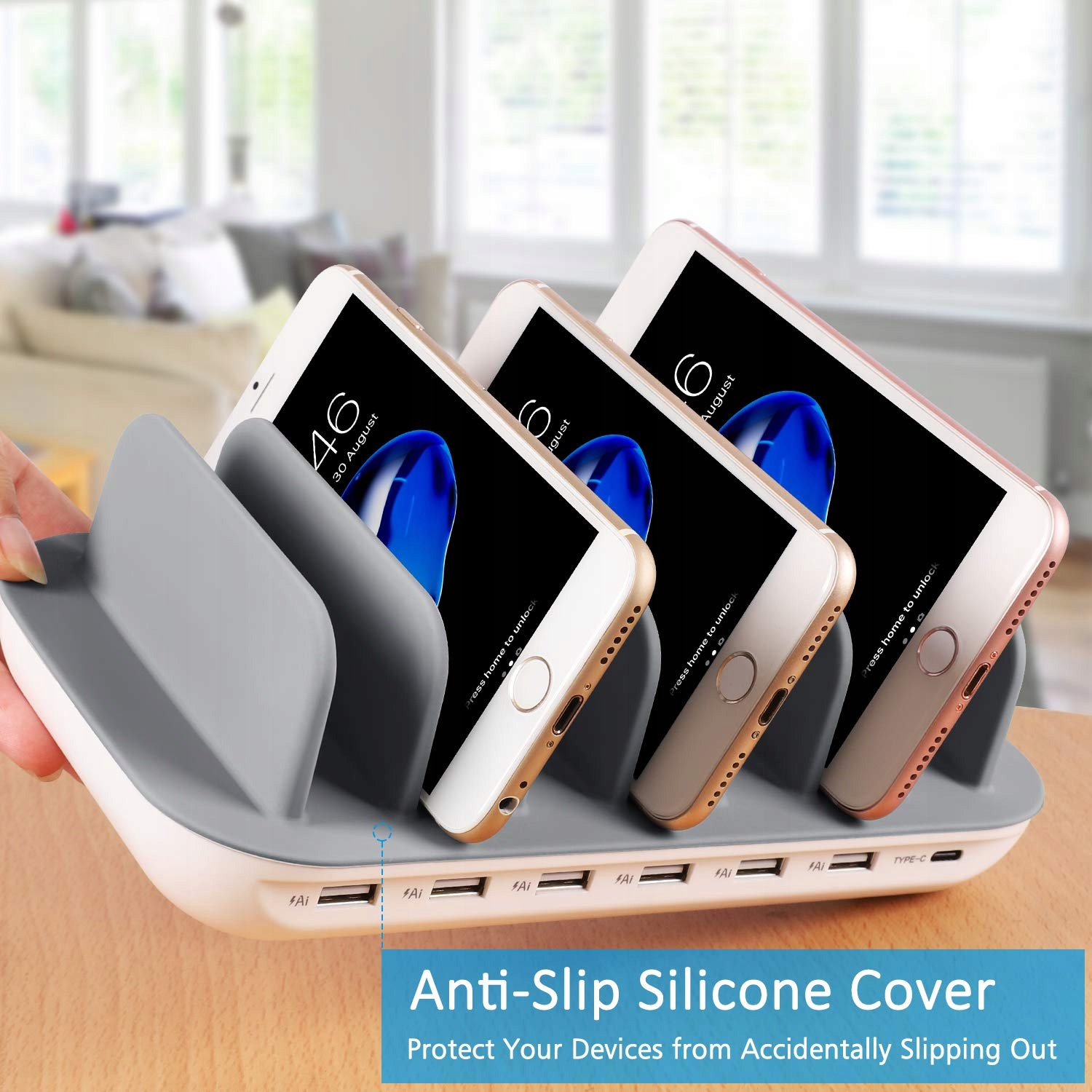 PRITEK Stacja Ładowania USB 60W 12A 7 Portów USB C i Ai Kable 7szt Biała — miniatura 6