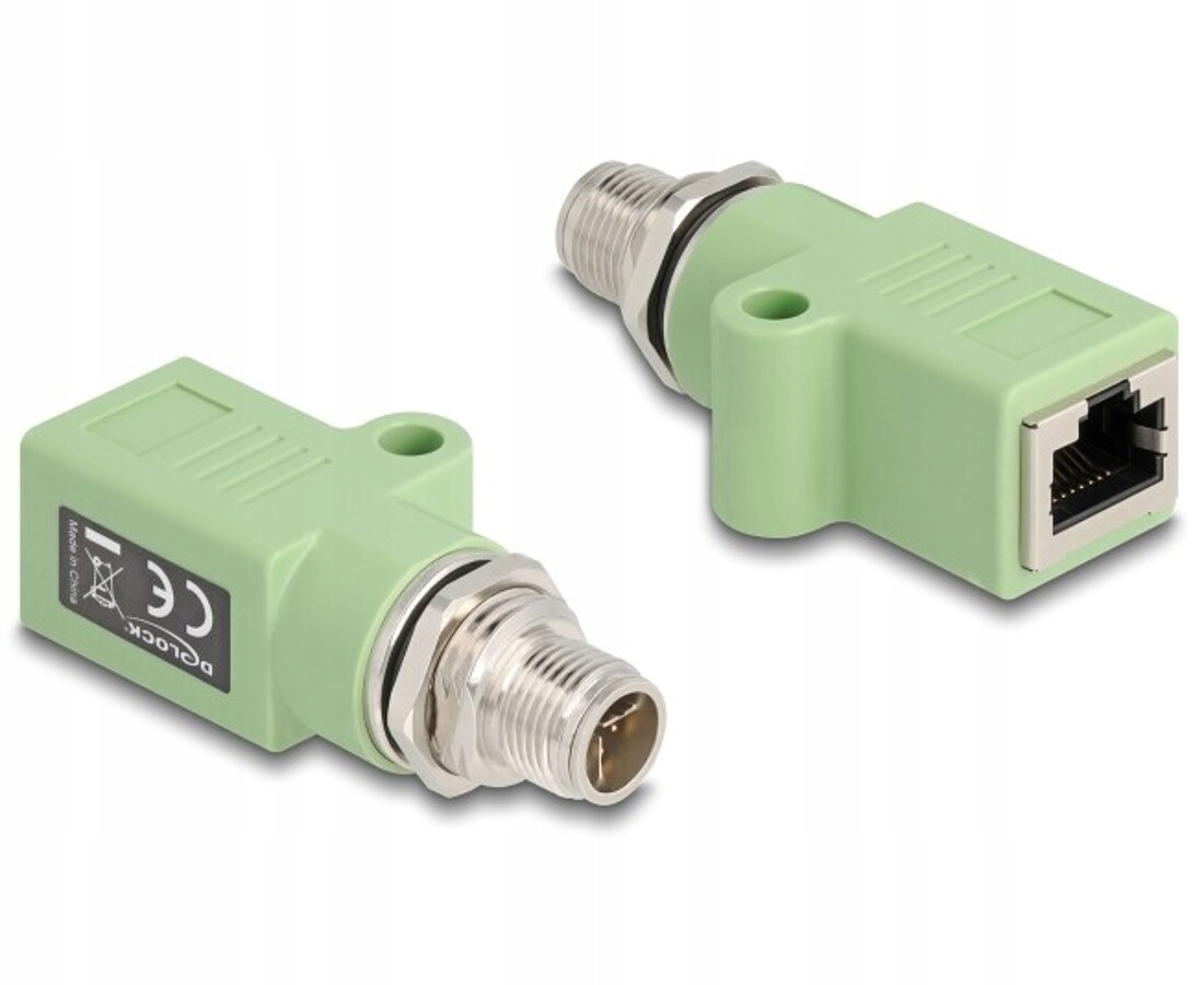 Adapter sieciowy M12 8pin X-coded męski RJ-45 żeński z otworem Delock 60681