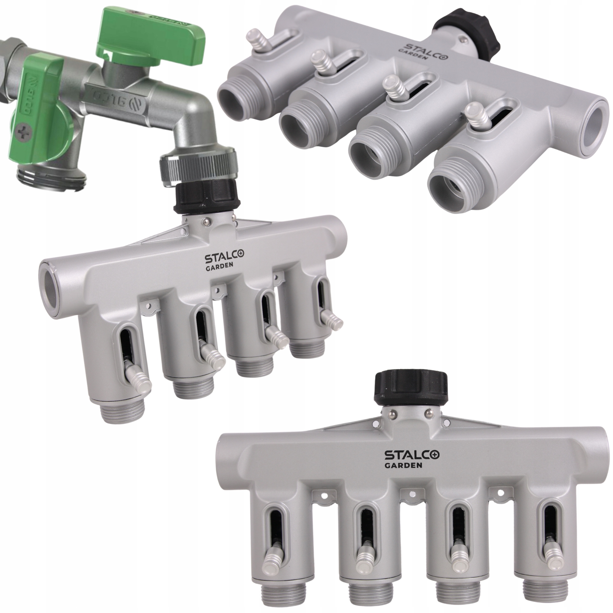 Rozdělovač Vody Na Kohoutek Čtyřnásobný S Ventily Pro Zahradní Hadici Alu 3/4"