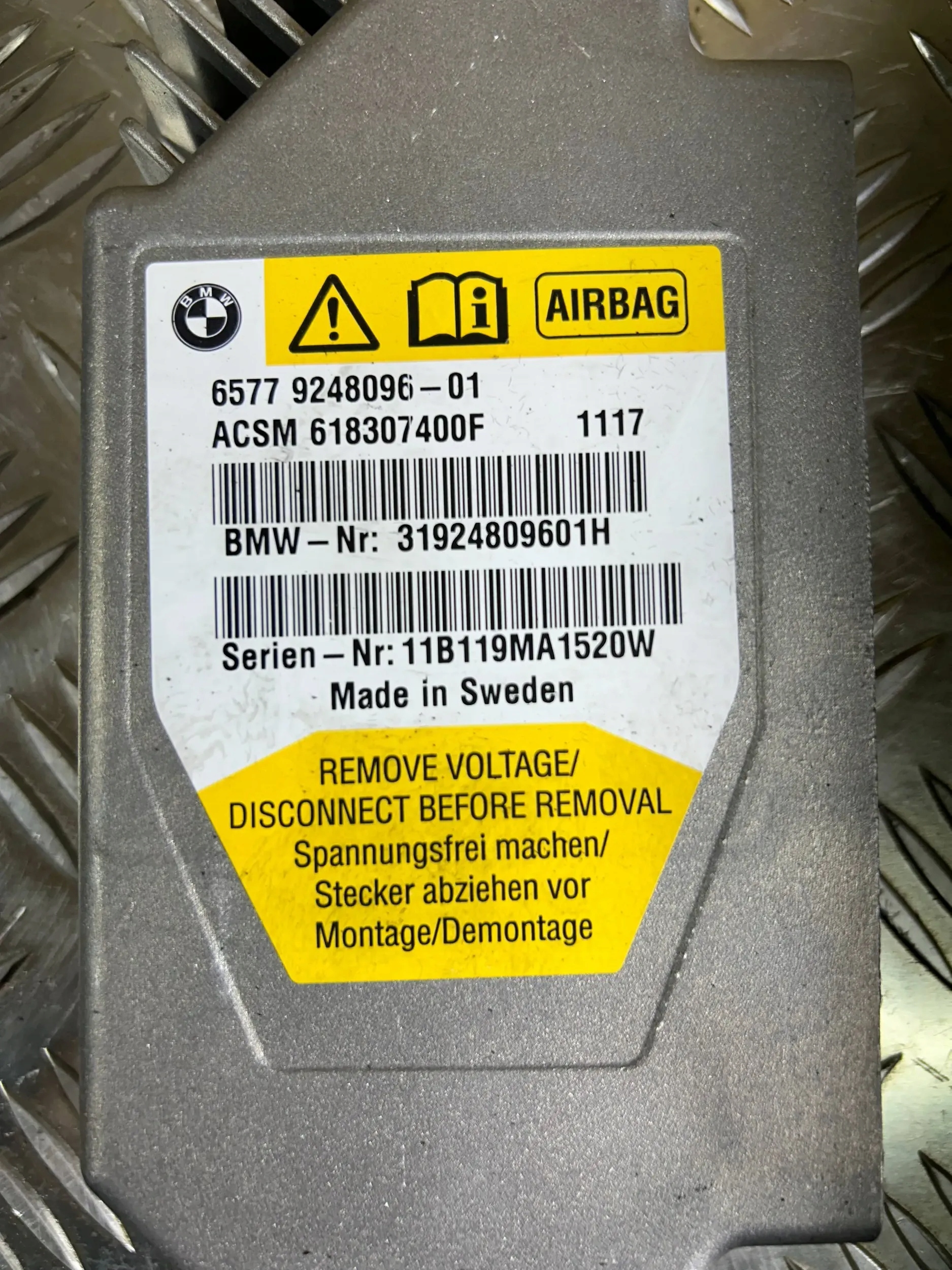 control unit / module airbag BMW 5 F10 F11 2011 9248096