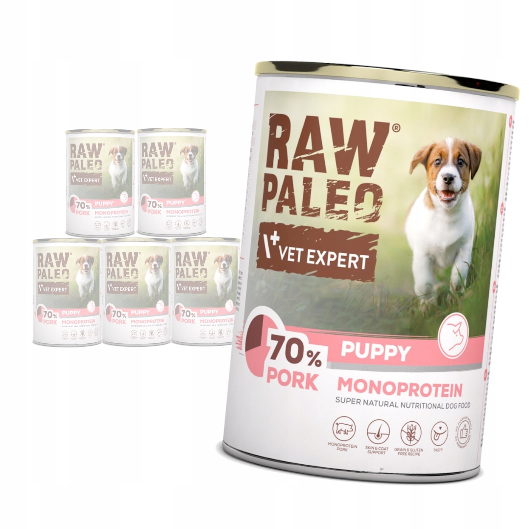 Levně Raw Paleo Puppy Monoprotein 6x400g Vlhké Krmivo pro štěňata s vepřovým masem