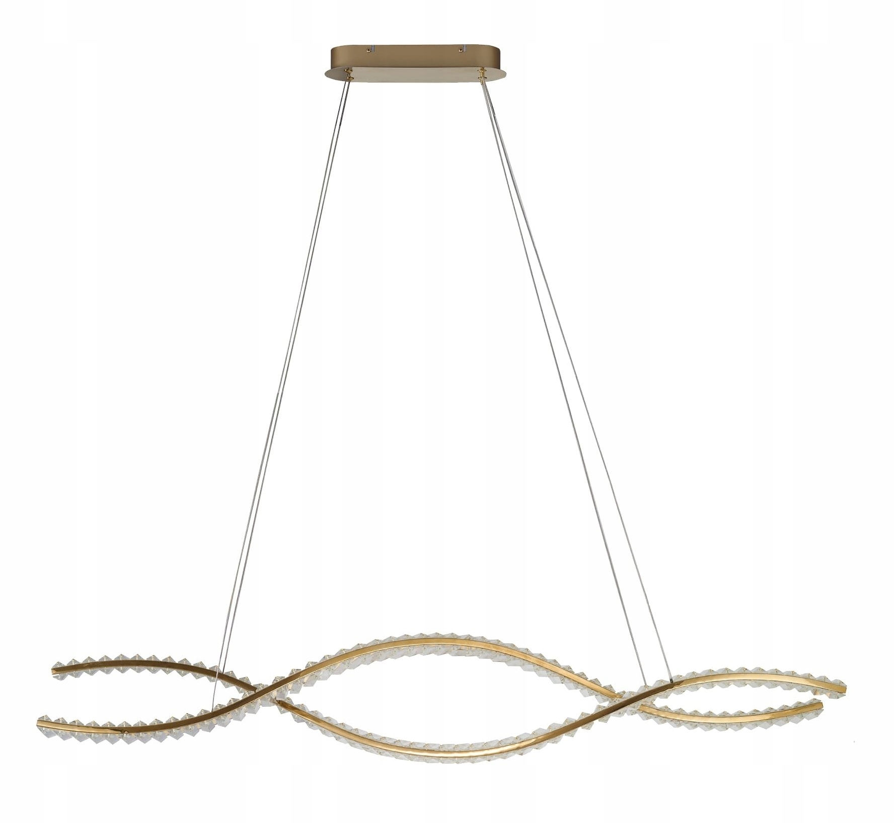 Moderná glamourová lampa Spark Waves Pendant zlaté kryštálové vlny nad stolom