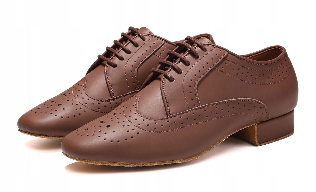 Profesjonalne Skórzane Buty Męskie Do Tańca Standardu Brązowe 2,5cm ROZ.38