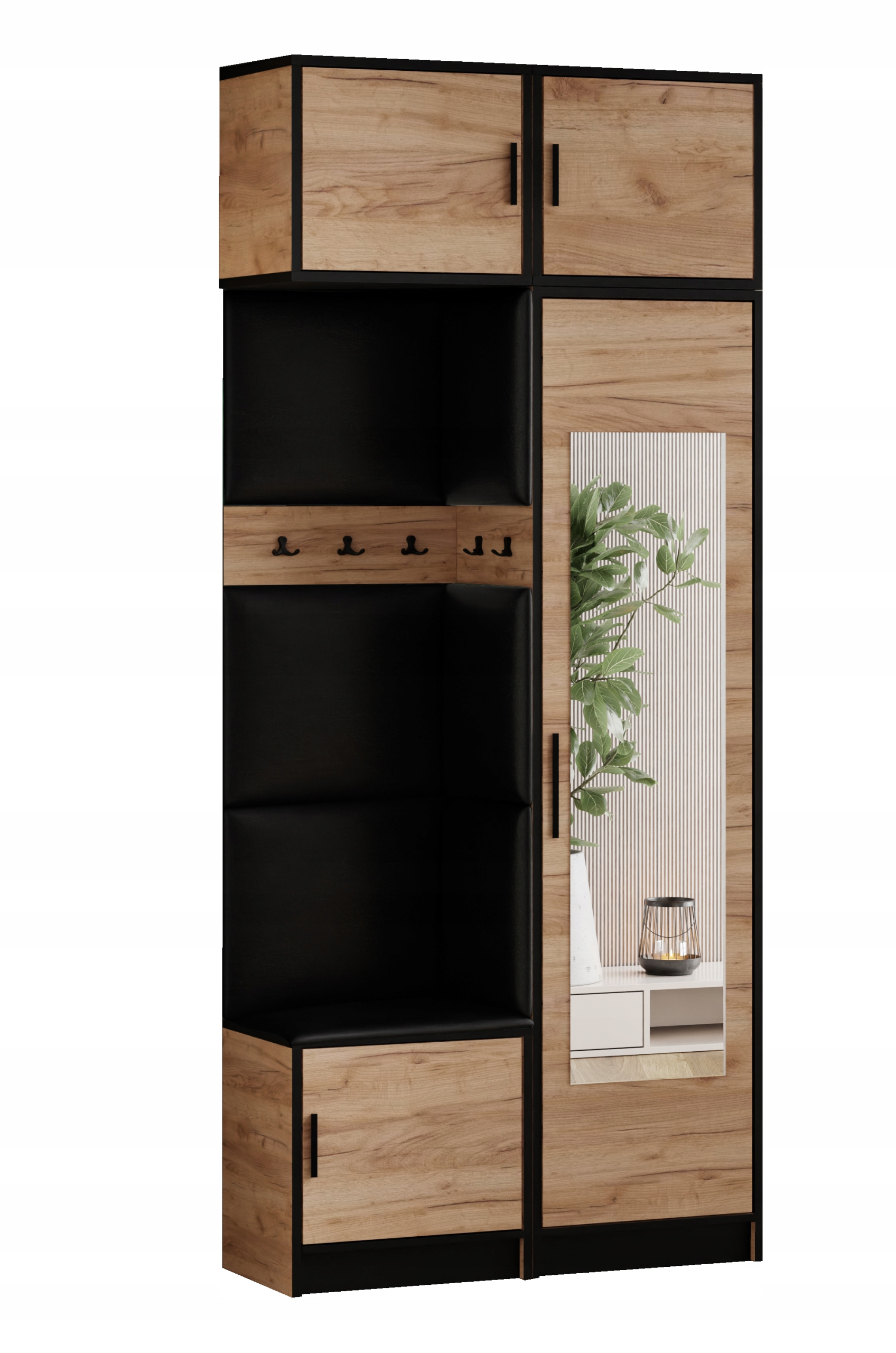 Šatní skříň se zrcadlem Dior 11 sedák craft ekokůže černá s nástavcem