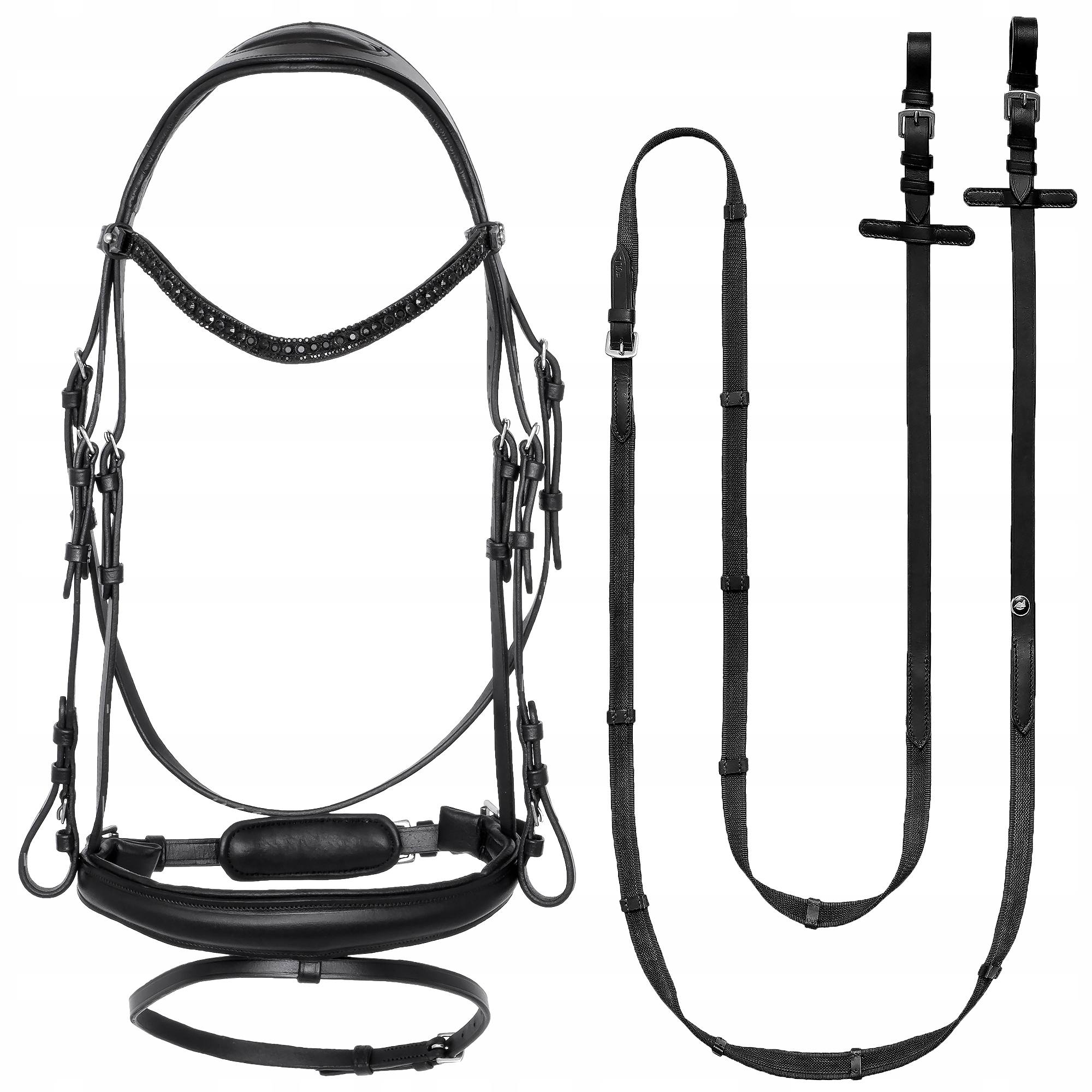 Ogłowie dla konia Equestrian Queen Giant anatomiczna potylica czarne Cob