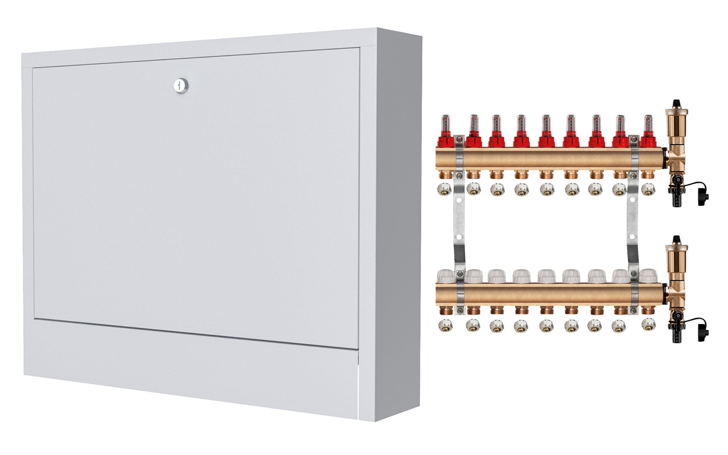 Mosazný Rozdělovač 9 Sekcí Spojky Nástěnná Skříňka