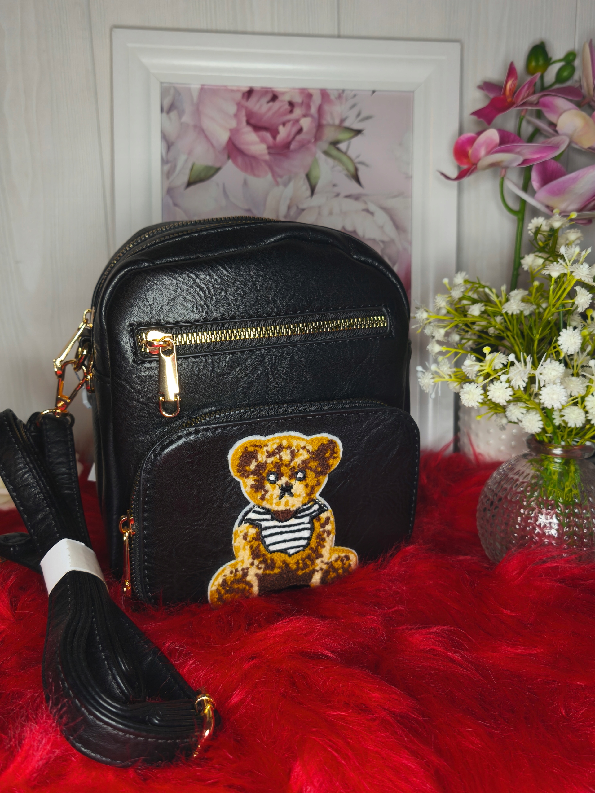 Torebka damska, mała z misiem CZARNA