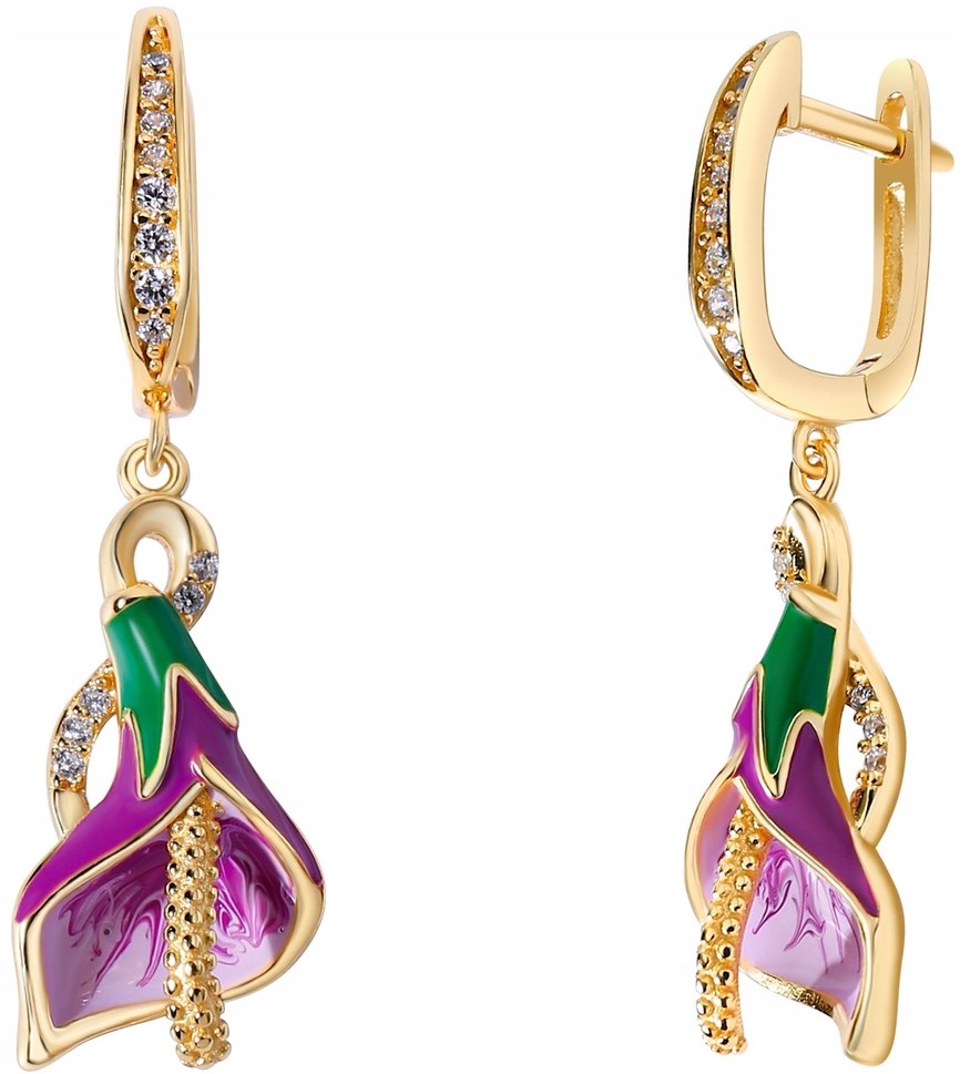 Stříbrné náušnice s květinami a zirkony, pozlacené stříbro o ryzosti 925