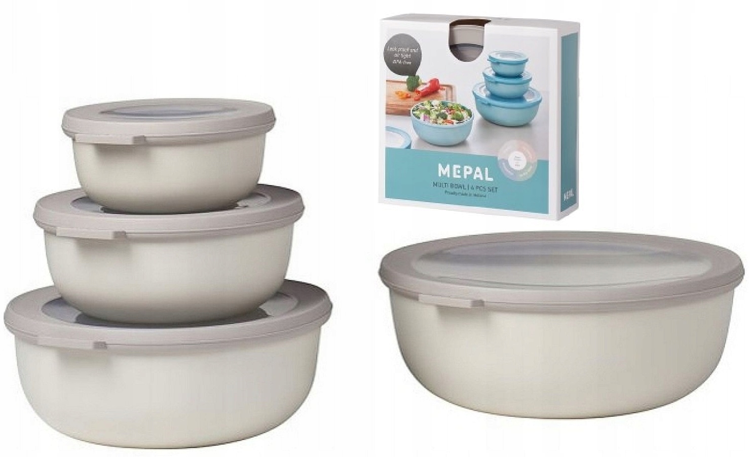 CIRQULA ZESTAW 4 MISKI PLASTIKOWE POJEMNIKI KUCHENNE SZCZELNE BIAŁE BEZ BPA