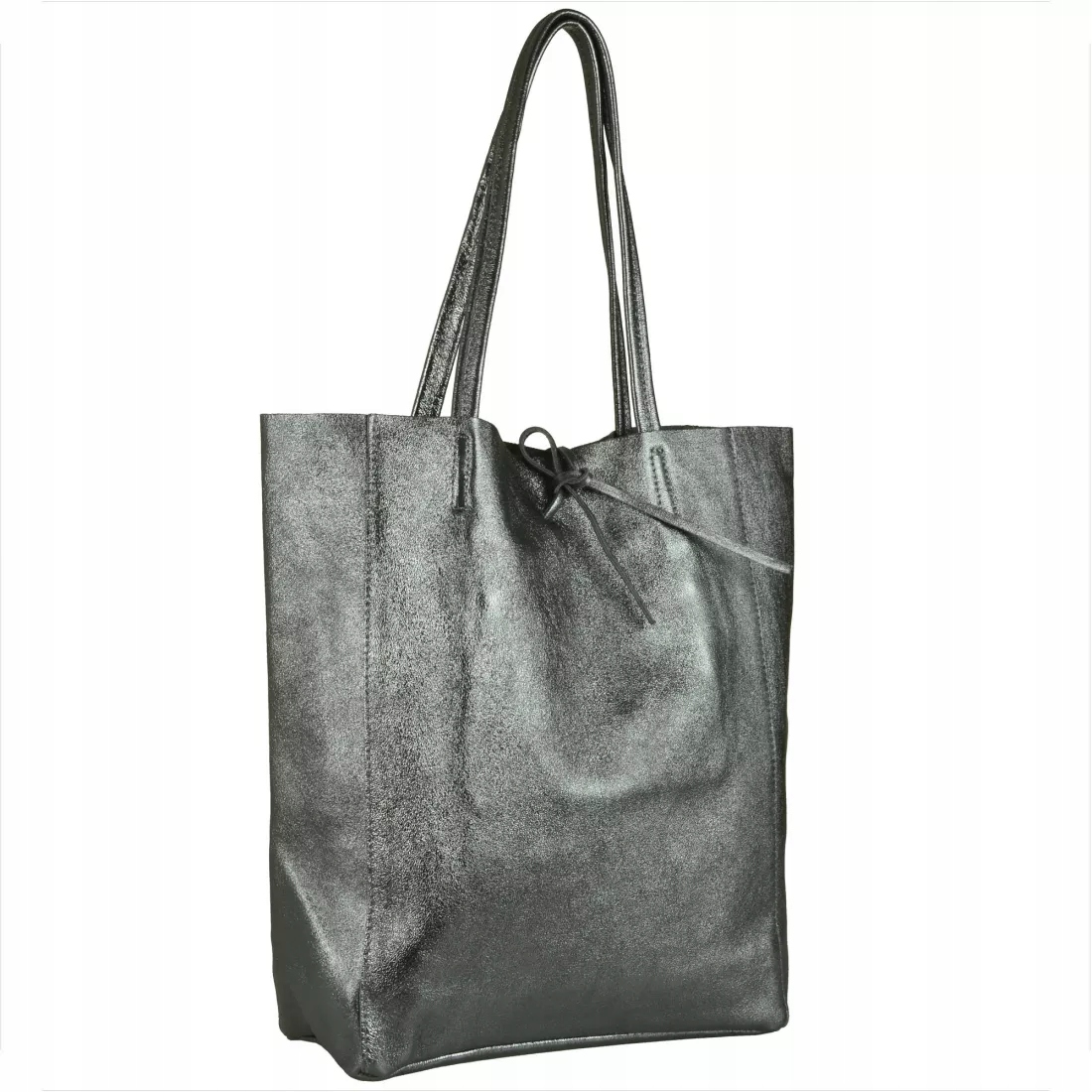 Kožená kabelka lehká shopper grafitová metalická