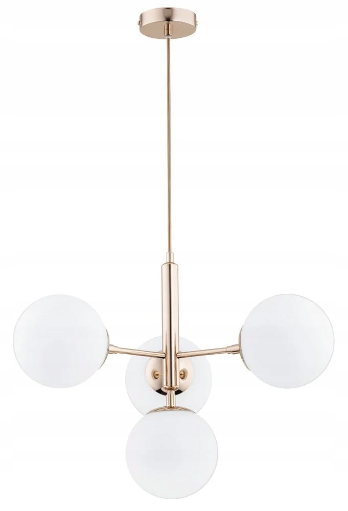 Závěsná lampa zlaté skleněné bílé koule 4 body do obývacího pokoje jídelny Alfa