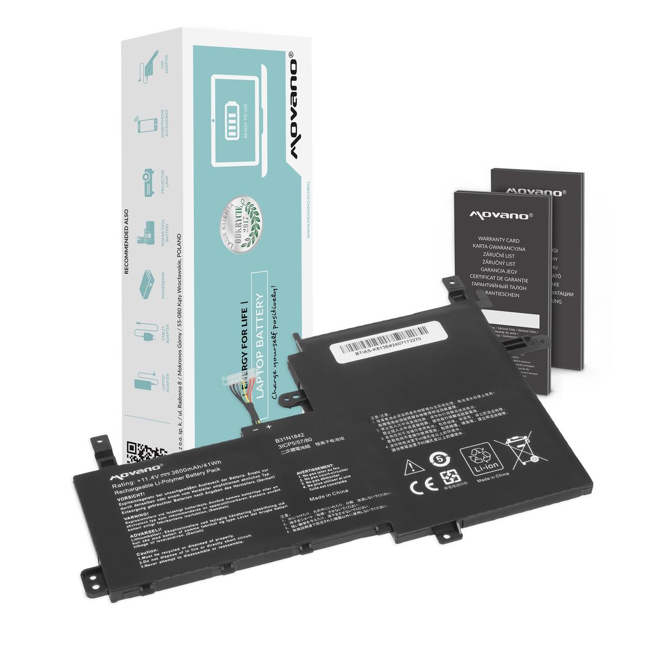 Movano Bateria B31N1842 do Asus Vivobook K513E M513I S513E V531FA X531F - 3600 mAh (41 Wh)