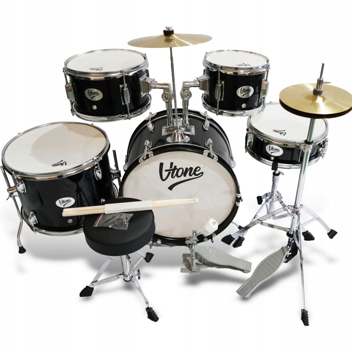 Akustická bicí souprava 5-dílný basový buben stolička paličky