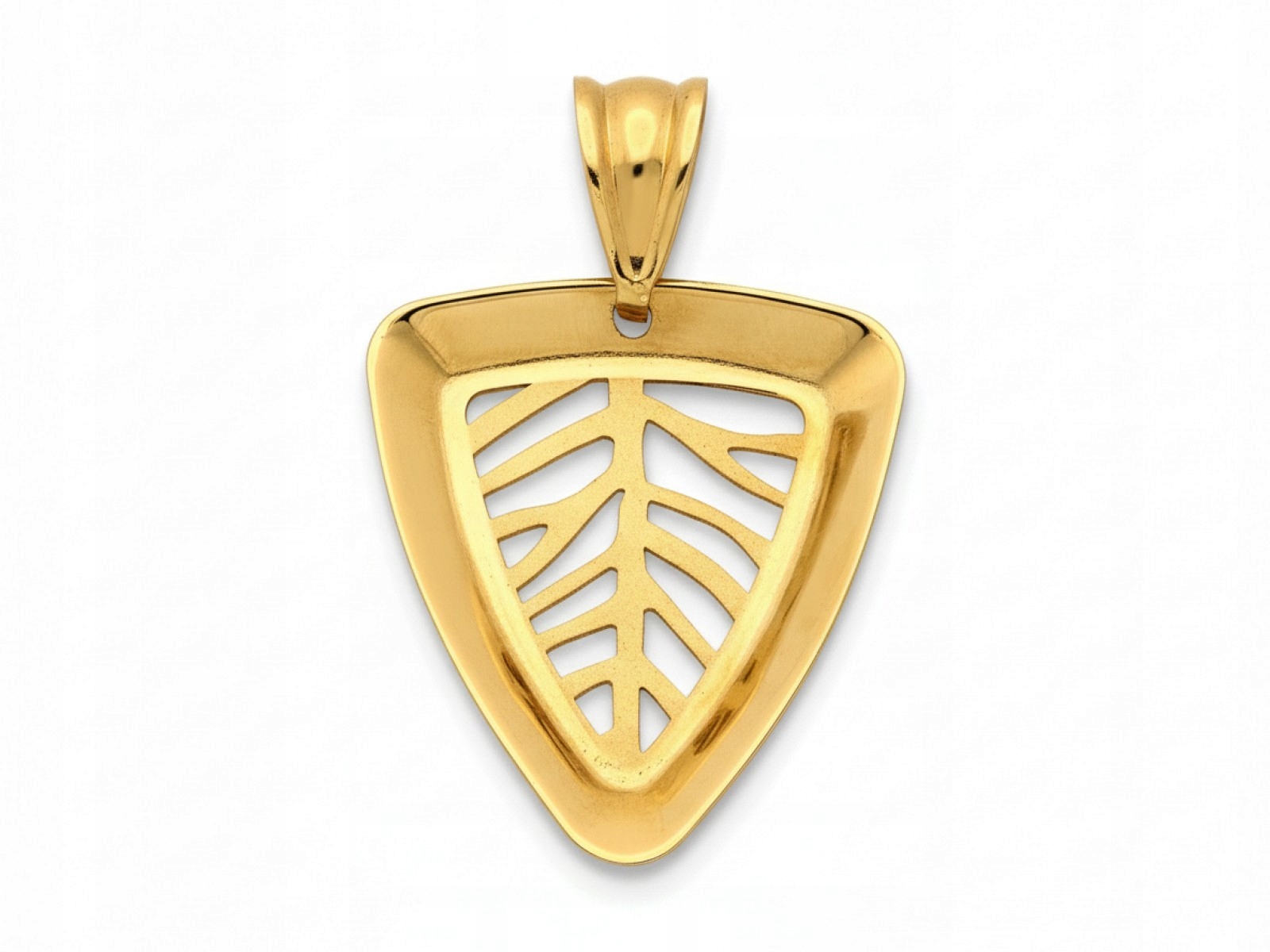 Zlatý přívěsek ryzosti 585 Trojúhelníkový ažurový list bez kamenů 1.22 g