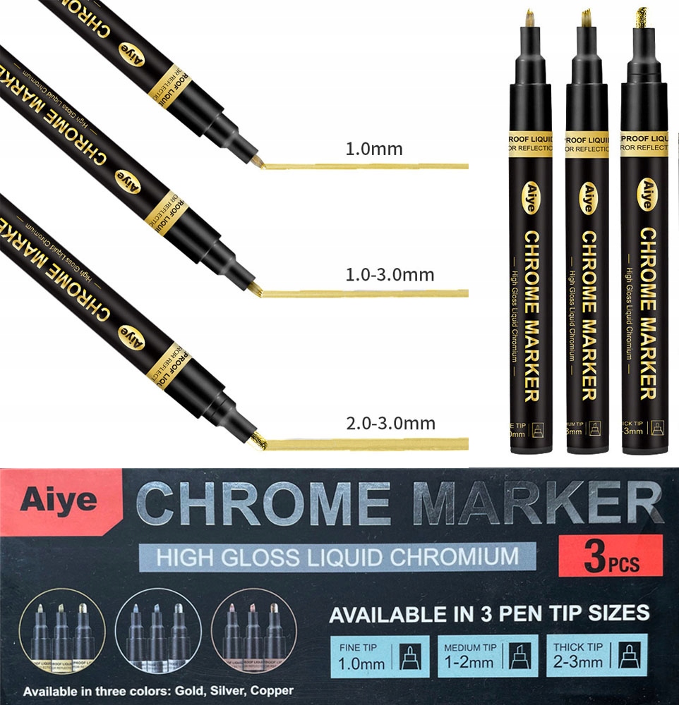 liquid Fixy zlatá Chrome Set cana za sadu 3ks Gold zlatá 3 tlouštěk