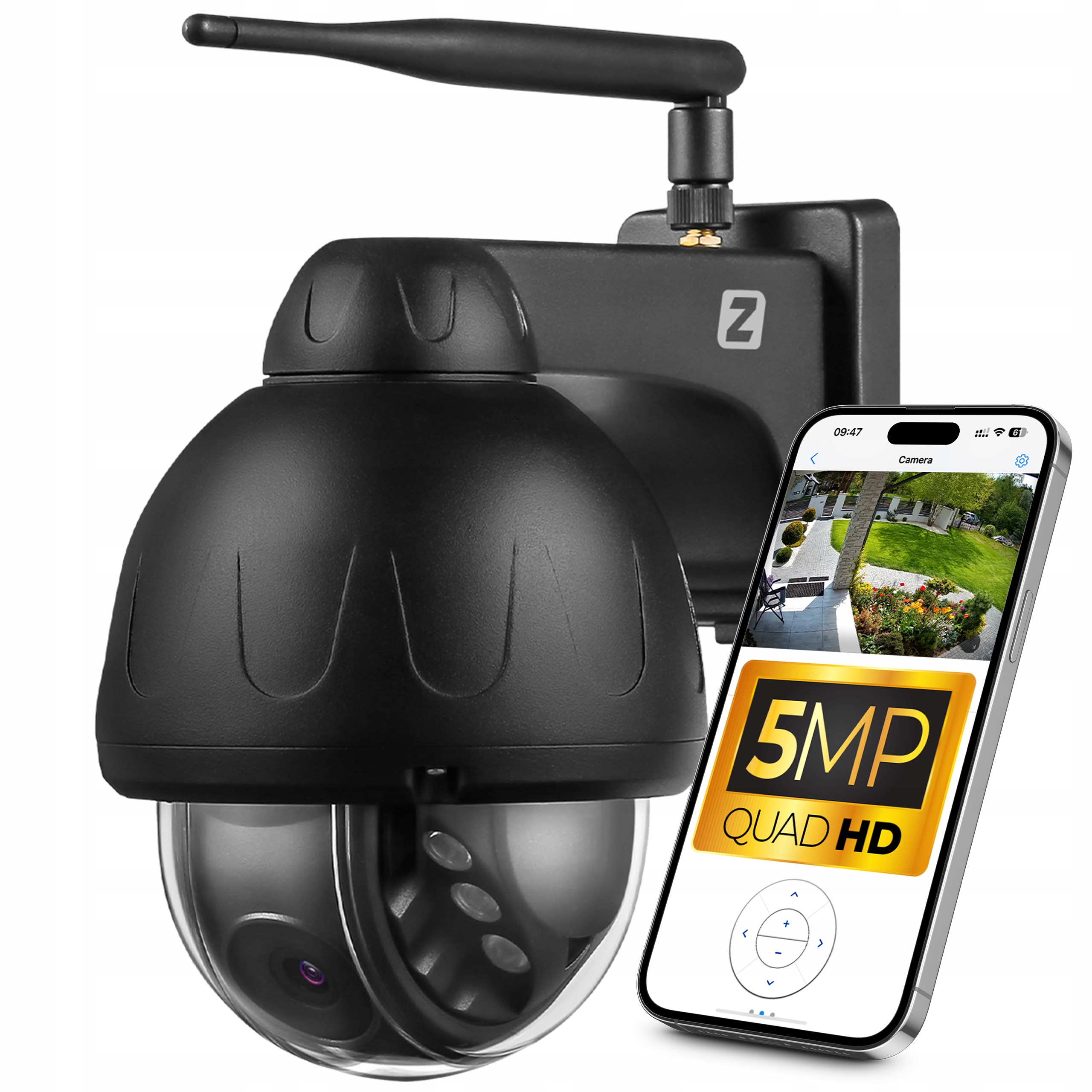 Venkovní kamera Otočná WiFi 5MPx Audio Detekce Kovová Černá Ptz