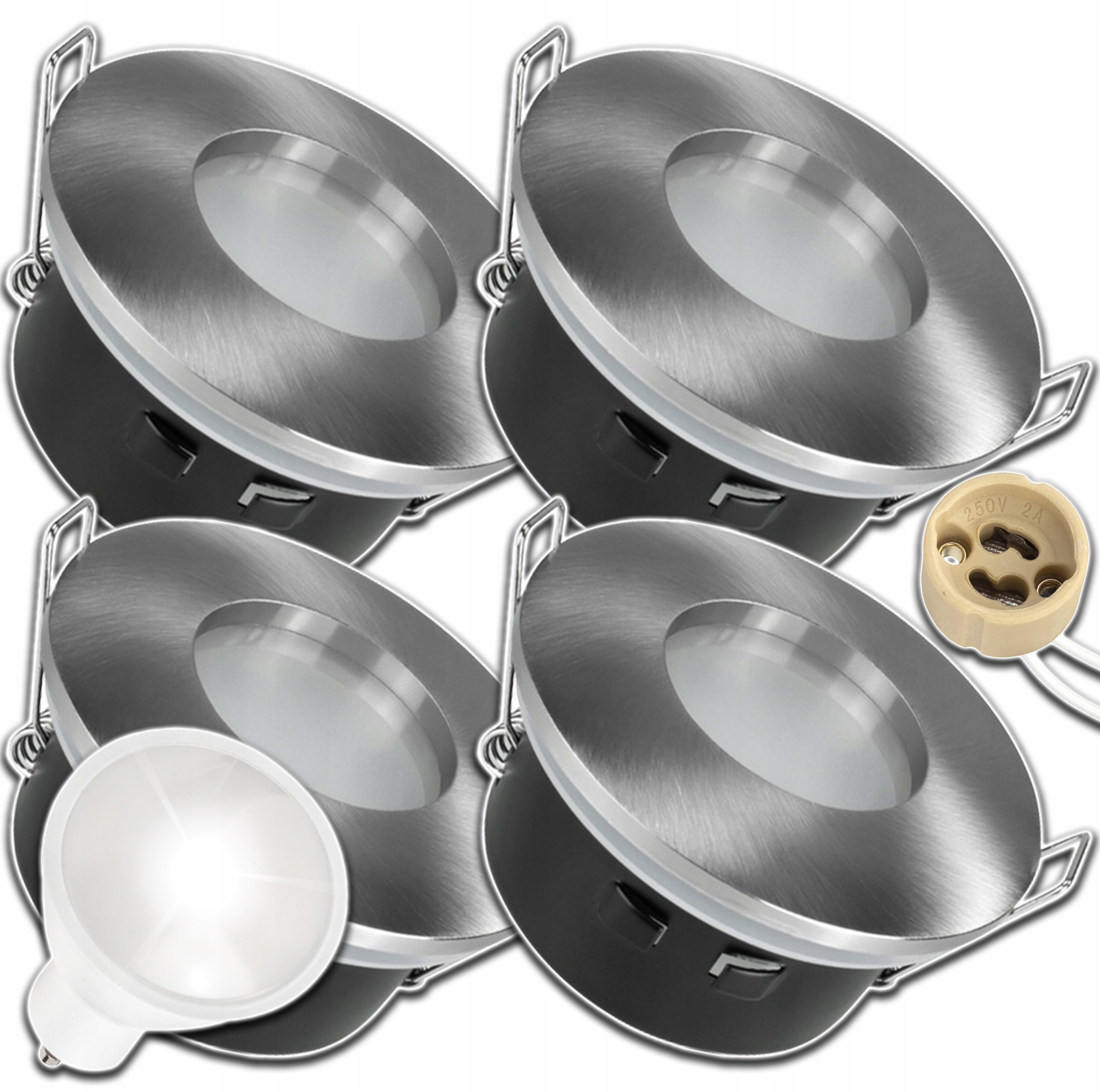 4x Stropní Svítidlo Kulaté Stříbrné IP64 Hermetické Žárovka GU10 1,5W 4000K