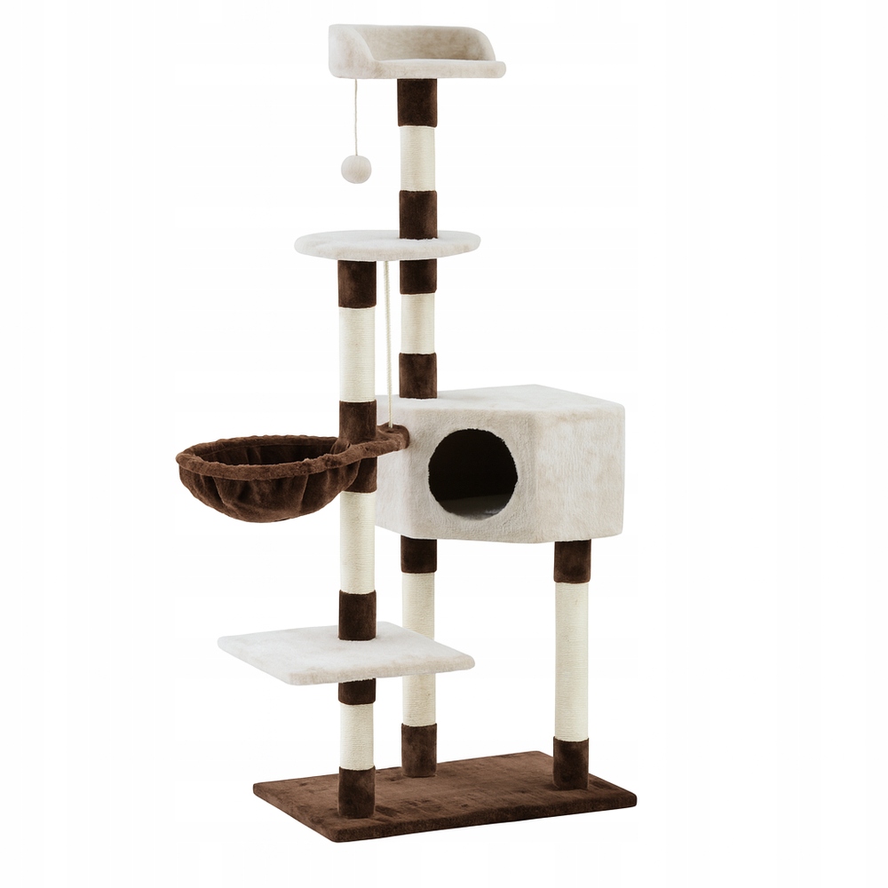 Drapak Dla Kota Legowisko Domek Słupek Zabawka Na Sznurku Brązowo-kremowy