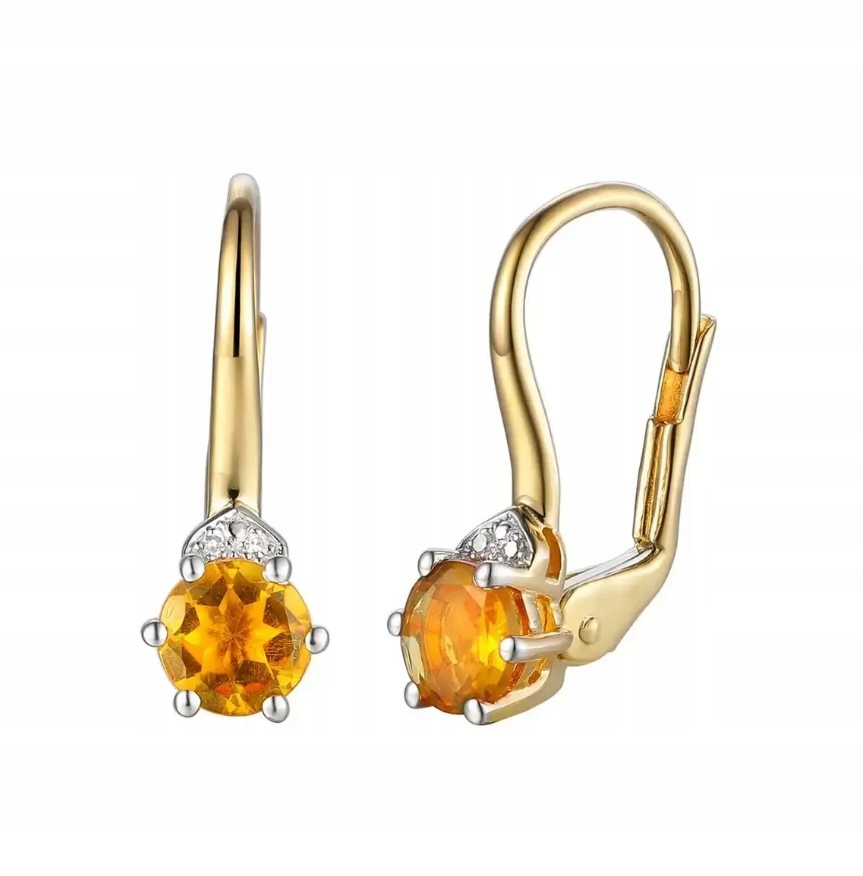 Náušnice zlaté Au 585 s diamanty a citrony E73493YP