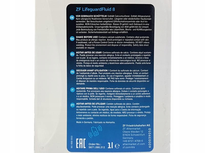 ZF ZESTAW FILTR OLEJ USZCZELKA 8HP GIULIA STELVIO Numer katalogowy części 1087.298.365