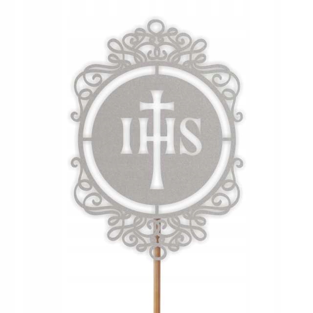 TOPPER papier NA TORT srebrny IHS komunia HOSTIA