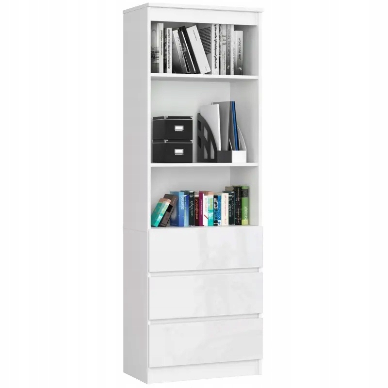 

Regał do biura biały połysk 60 cm 3 szuflady półki