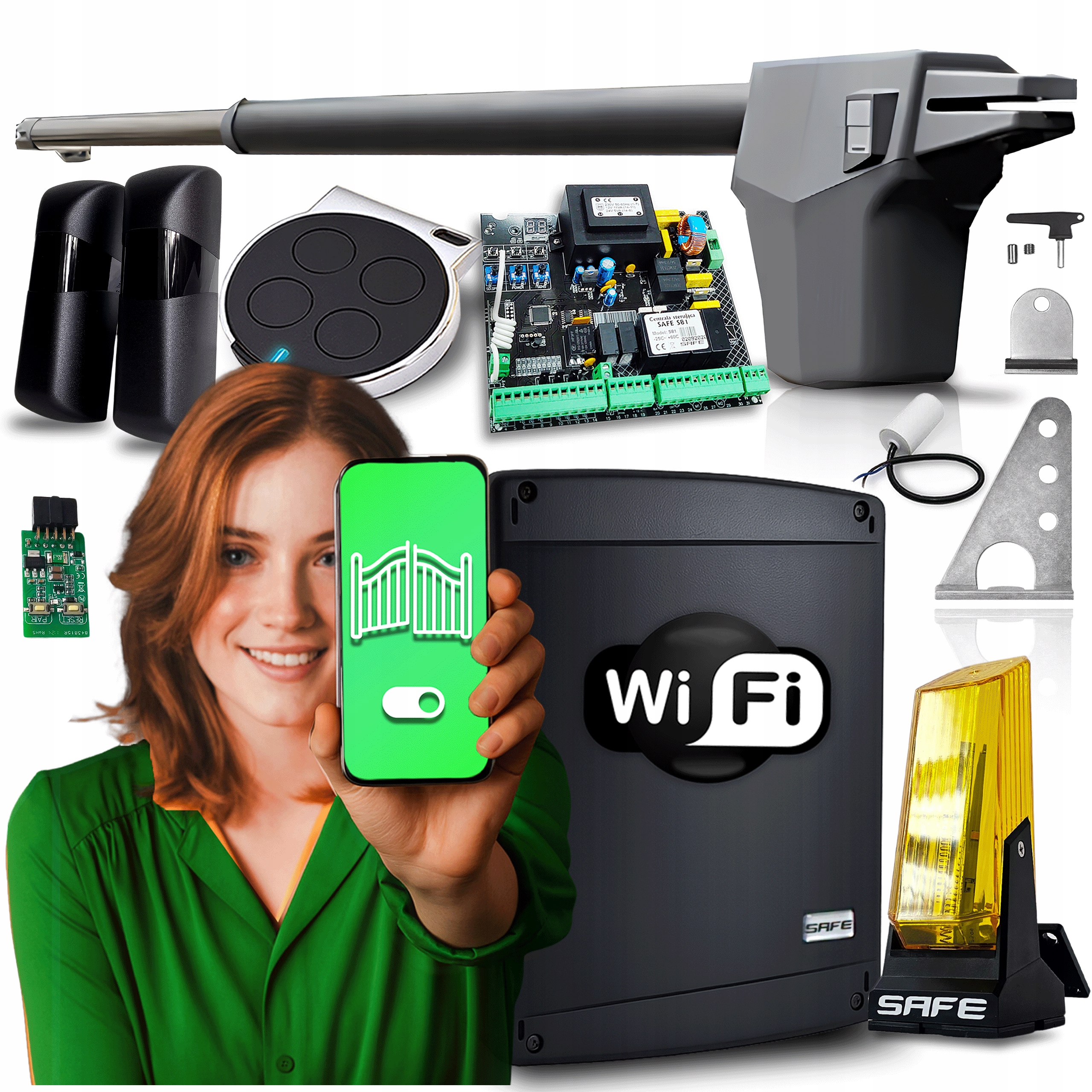 Set Pohon Pro Jednokřídlovou bránu do 4,3 m 1x Pilot Lampa Automat Wifi