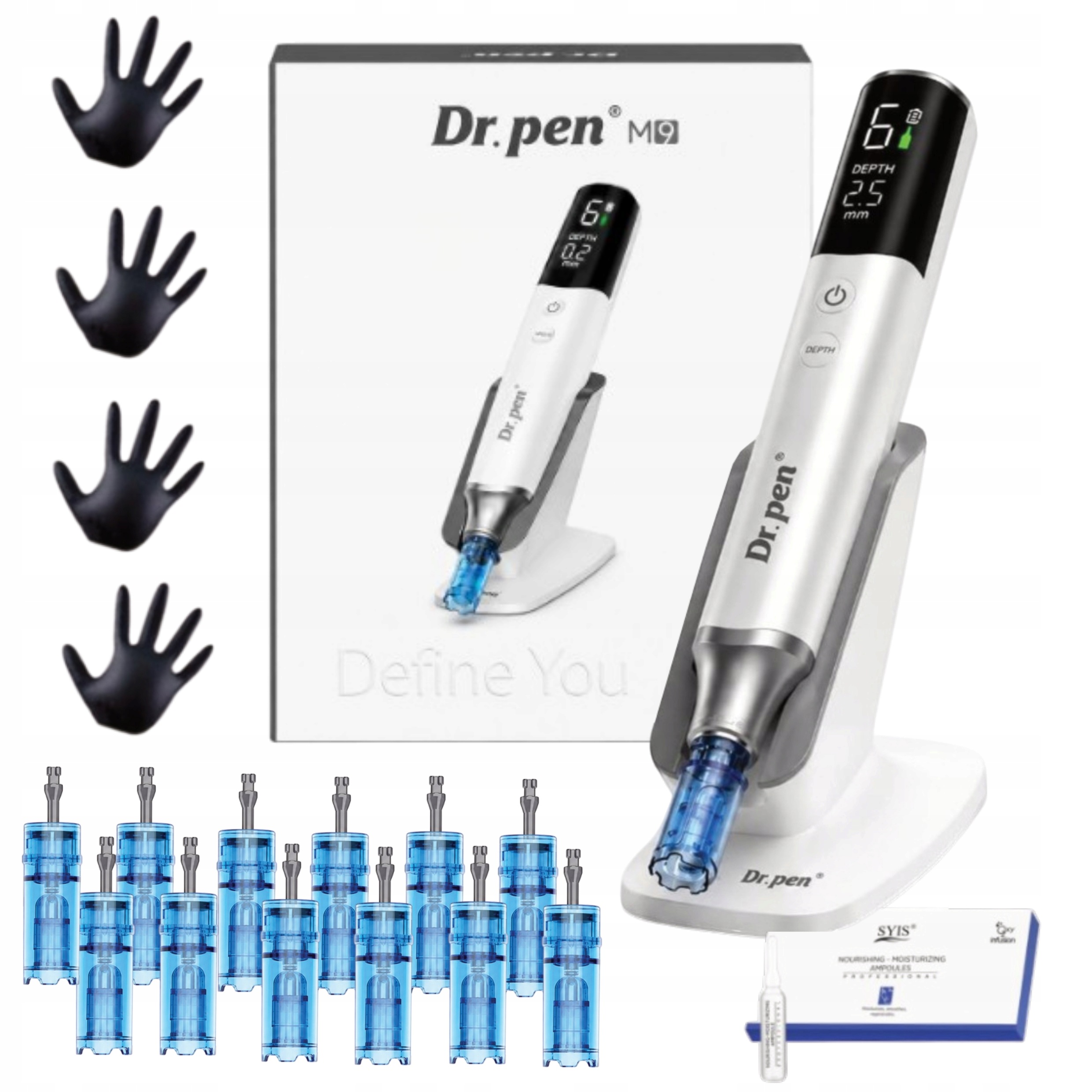 Dr. Pen Dermapen M9 mezoterapia 12 Kartridży Ampułka Syis Rękawiczki