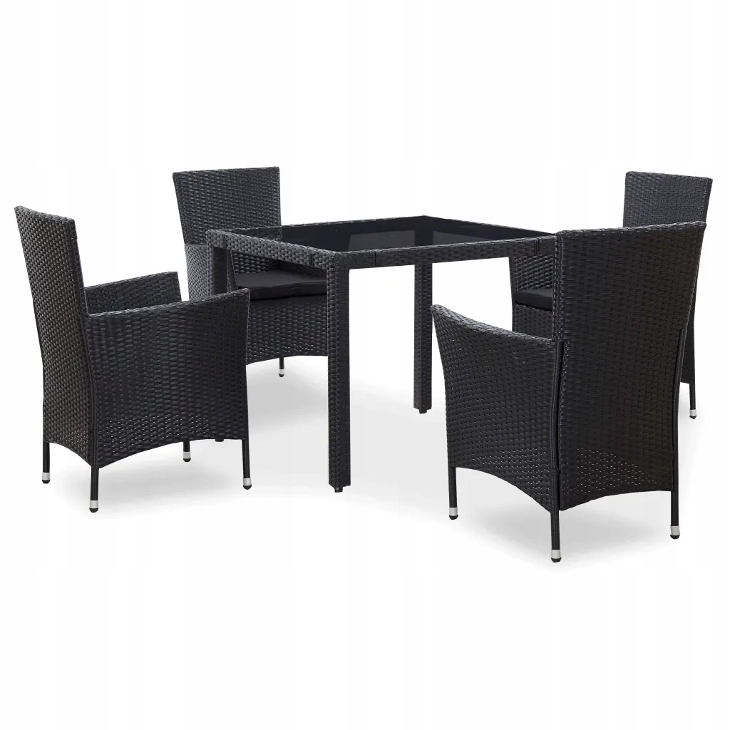 Elegantní zahradní nábytek černý Pe ratan, stůl 90x90x75 cm, 4 ks