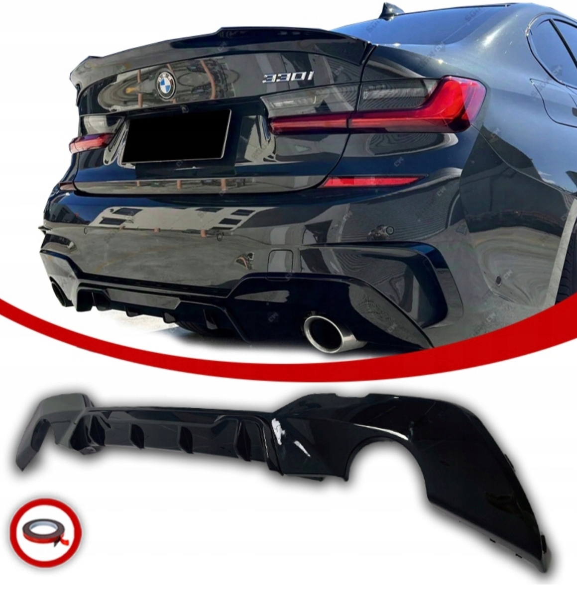 Bmw G20 G21 Difuzér Zadního Nárazníku Vložka Spoiler 330 Černý Lesk