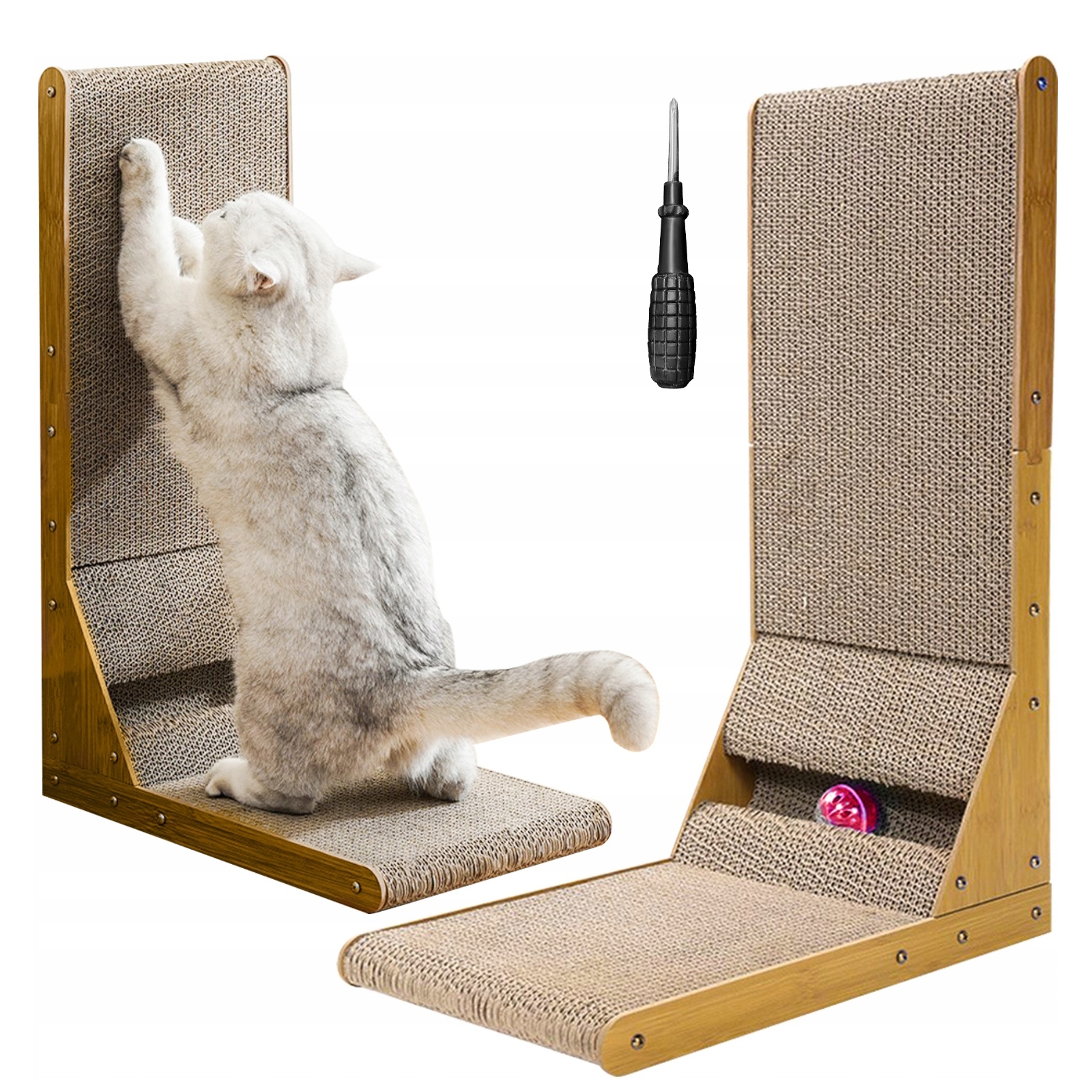 Levně Škrabadlo pro kočky 3v1: Podložka s kanálem a škrabacím míčem