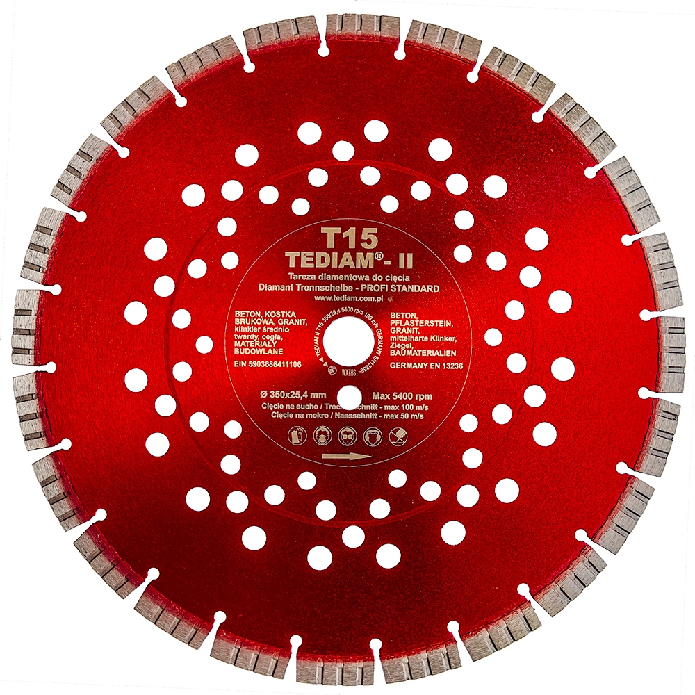 Tarcza Diamentowa 350x25,4 T15 Beton Granit Bruk Wersja Red Mocna
