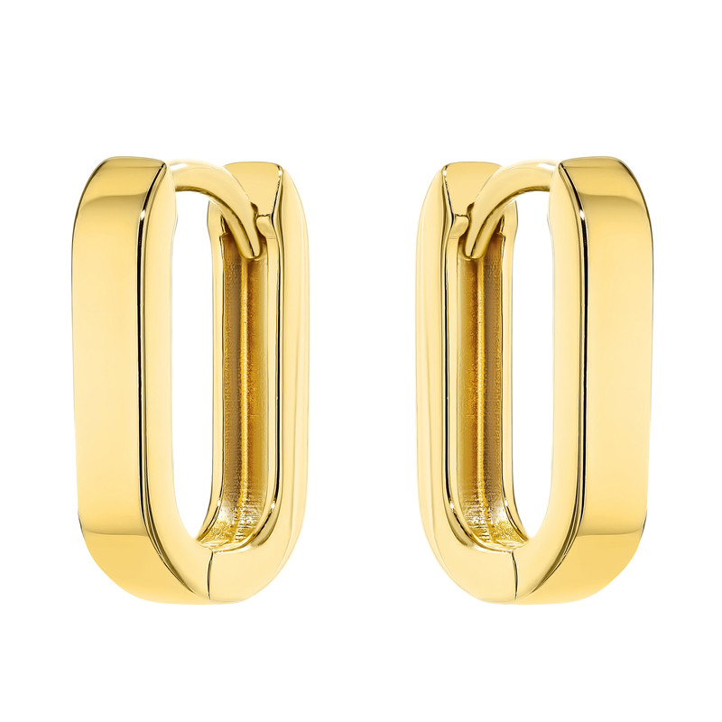 Krásné Zlaté Náušnice Dámské pr. 585 Hladké zaoblené obdélníky 14k