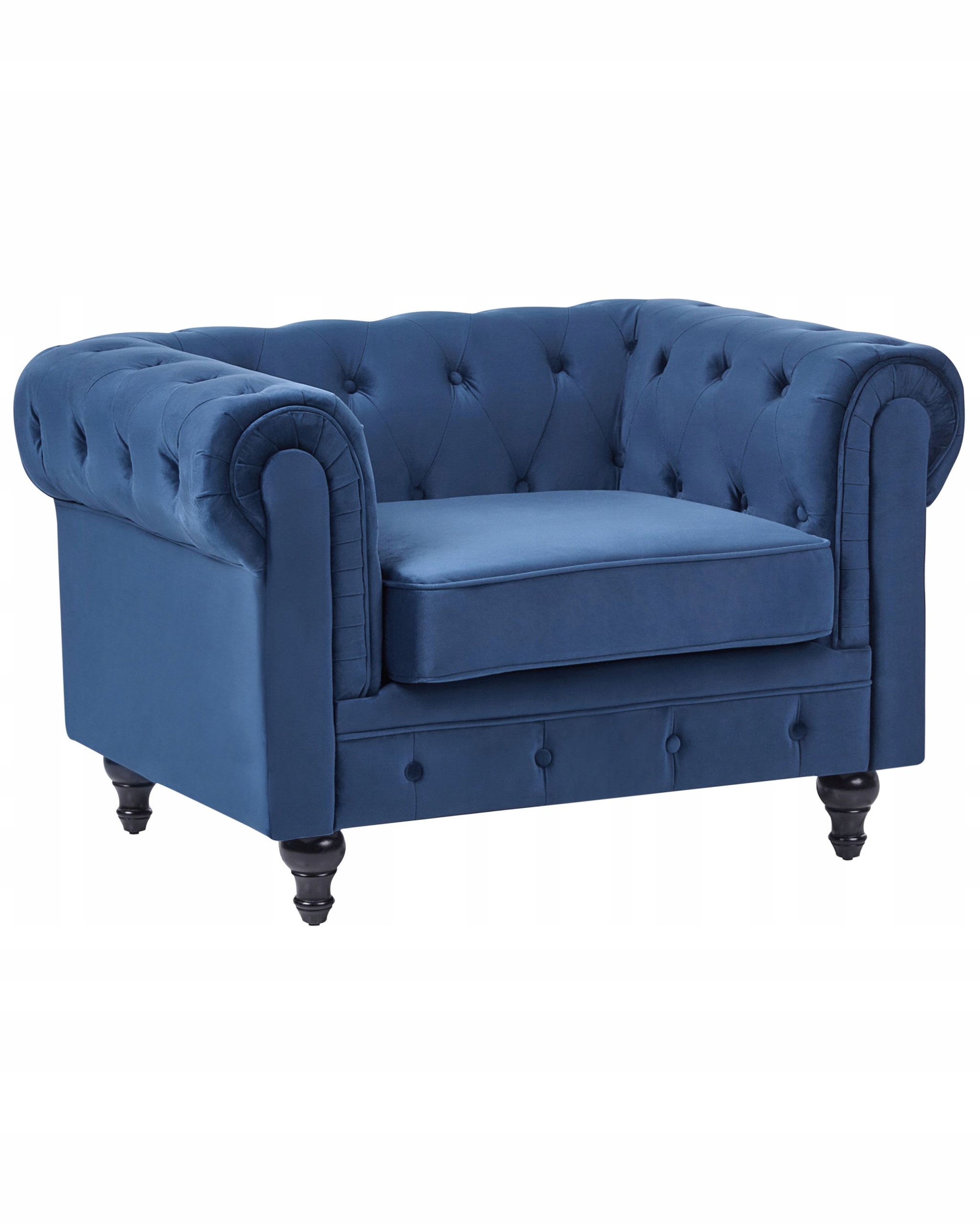 Fotel krzesło chesterfield welur niebieski