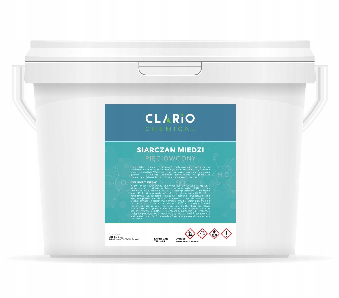 Siarczan miedzi czysty Clario Chemical na grzyba glony, kryształy 3kg 3000g