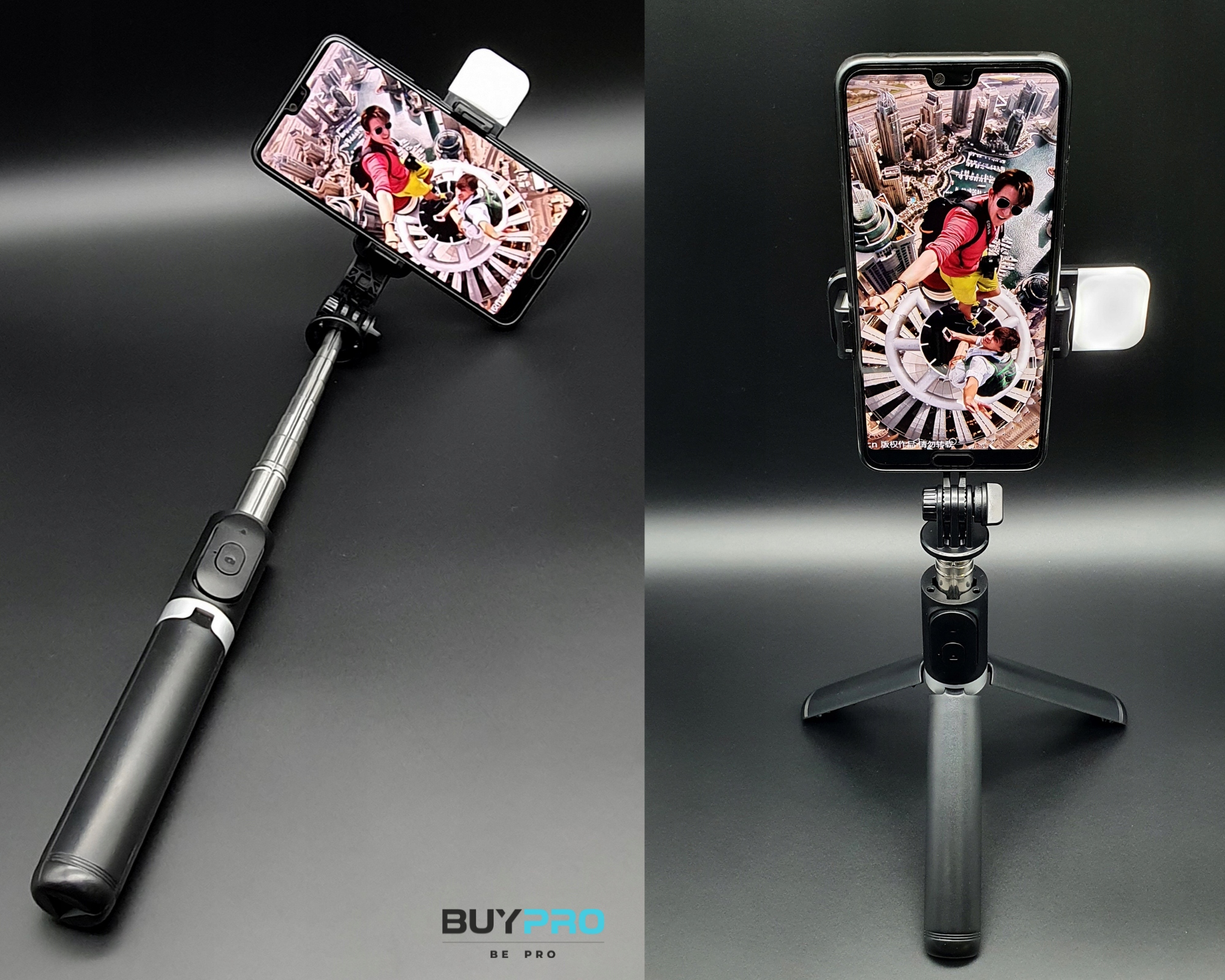 SELFIE STICK Kijek TRIPOD STATYW PILOT BLUETOOTH Lampa LED 104 cm 360° Obsługiwane systemy operacyjne Android iOS