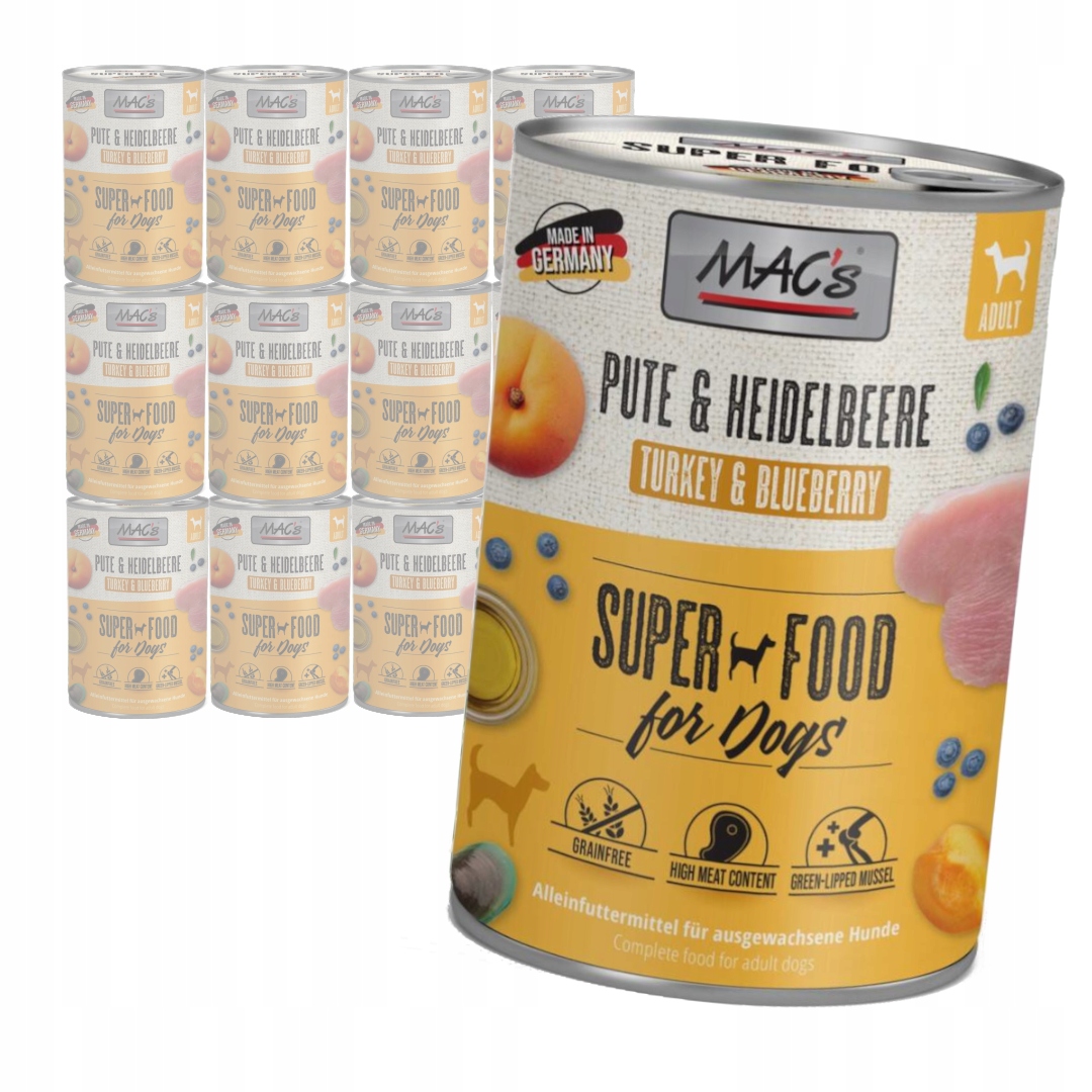 Levně MAC's Dog Bezobilné Vlhké Krmivo pro psy s krůtím masem a borůvkami 12 x 400 g