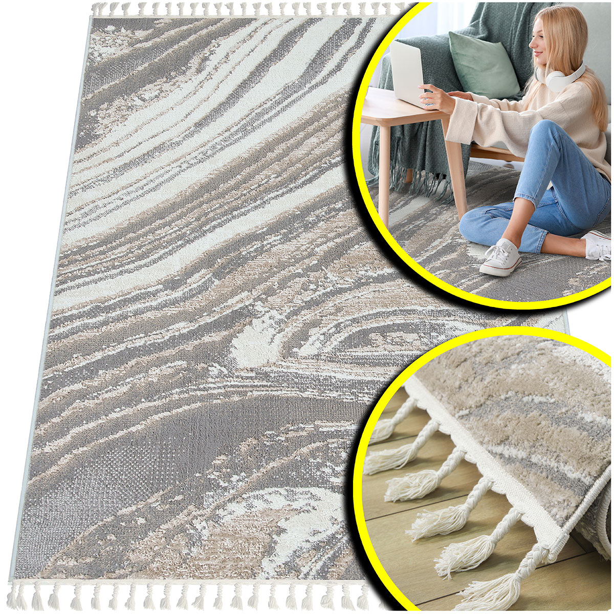 Šedý Koberec Do Obývacího Pokoje Anko Béžový Koberec Shaggy Melanž Do Ložnice 140x200