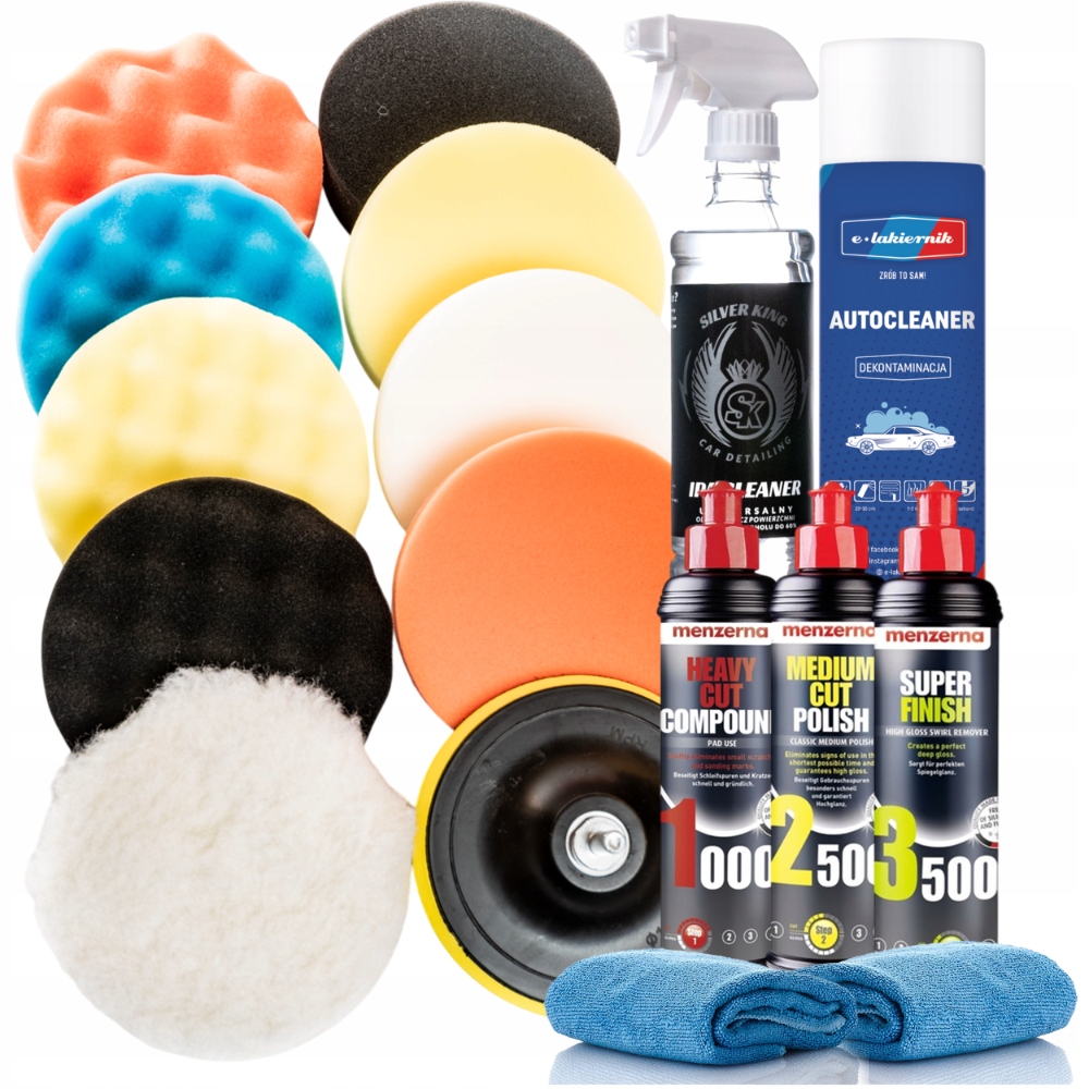 Pasty Polerskie Menzerna + Pady + Autocleaner + IPA Cleaner + Mikrofibra x2