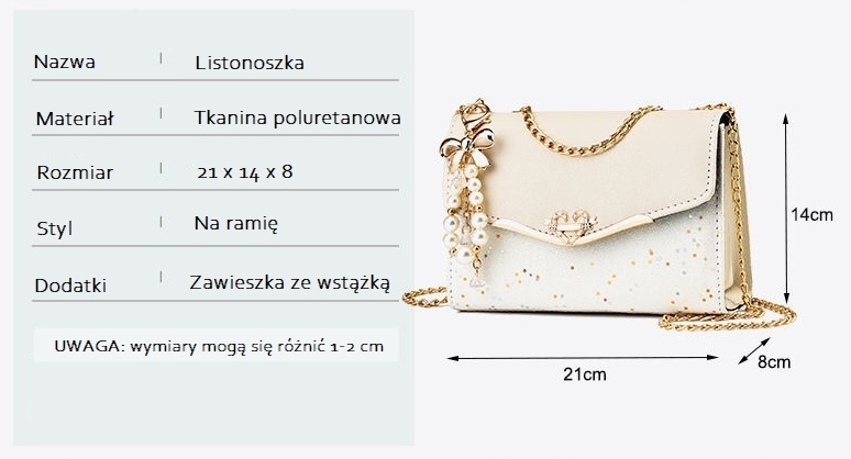 TOREBKA KOMUNIJNA DLA DZIECKA DZIEWCZYNKI BIAŁA NA ZŁOTYM ŁAŃCUSZKU Kolor wielokolorowy