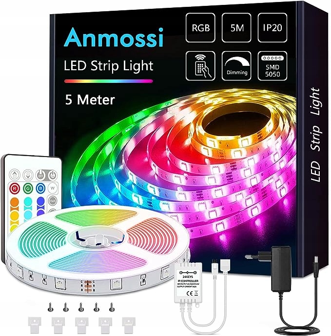 TAŚMA LED RGB ŚCIEMNIALNA Z PILOTEM 5M ANMOSSI