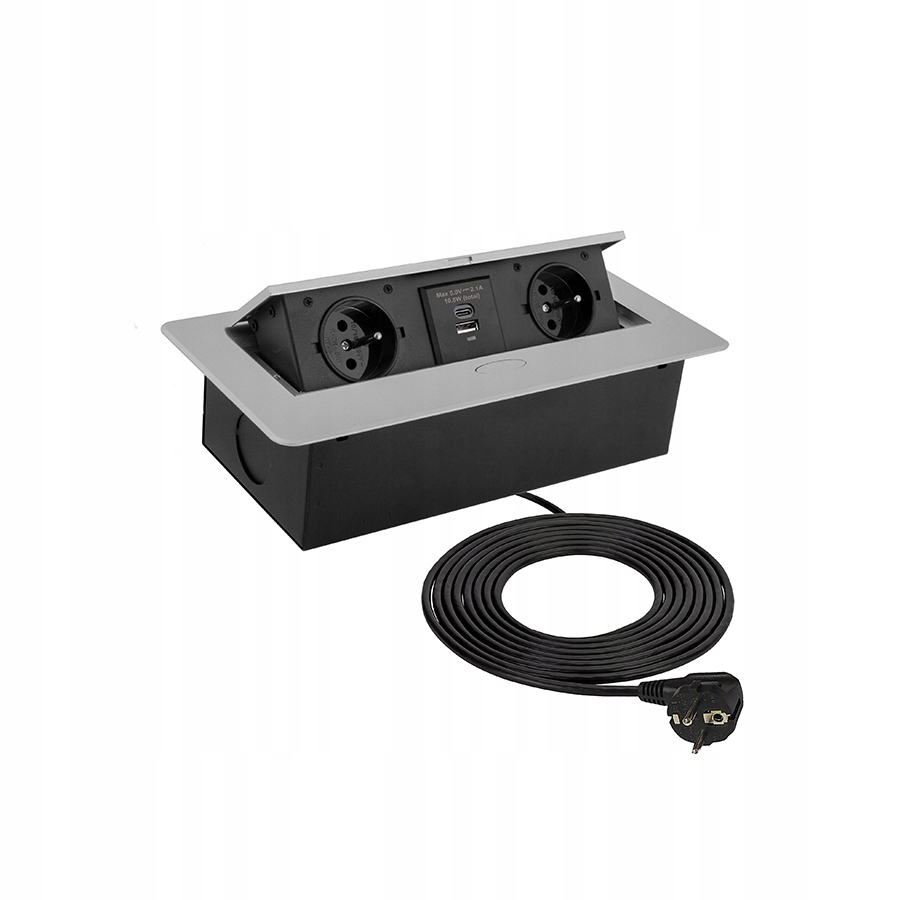 Zapuštěná, otevírací zásuvka Kombi Box Usb A+c, hliník, kabel 1,5 m