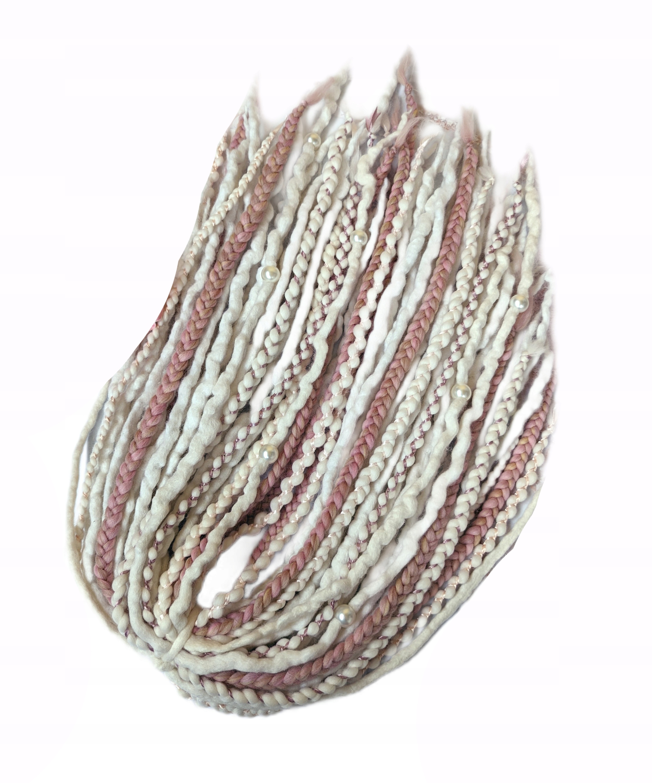 Vlněné pastelky Dredy, bílé blond růžové, Růžový Úsvit, 40 kusů