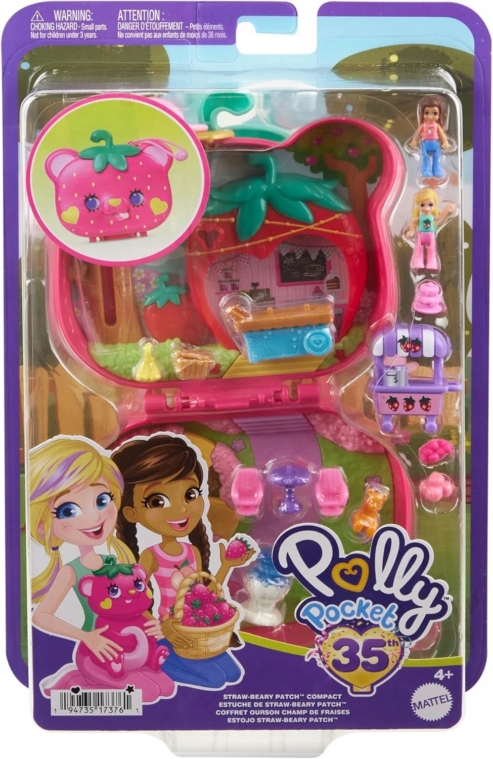 ZESTAW KOMPAKTOWY POLLY POCKET TRUSKAWKOWY MIŚ TOREBKA plus LALKI i DODATKI Waga produktu z opakowaniem jednostkowym 0.25 kg