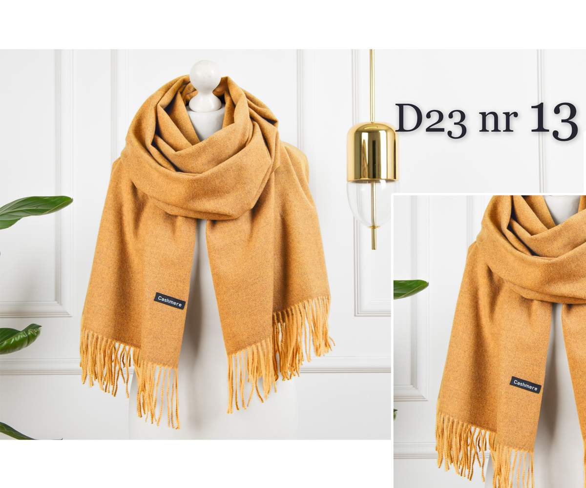 KASZMIROWY MODNY SZALIK CZEKOLADOWY BRĄZ ELEGANCKI CIEPŁY SZAL Cechy dodatkowe frędzle