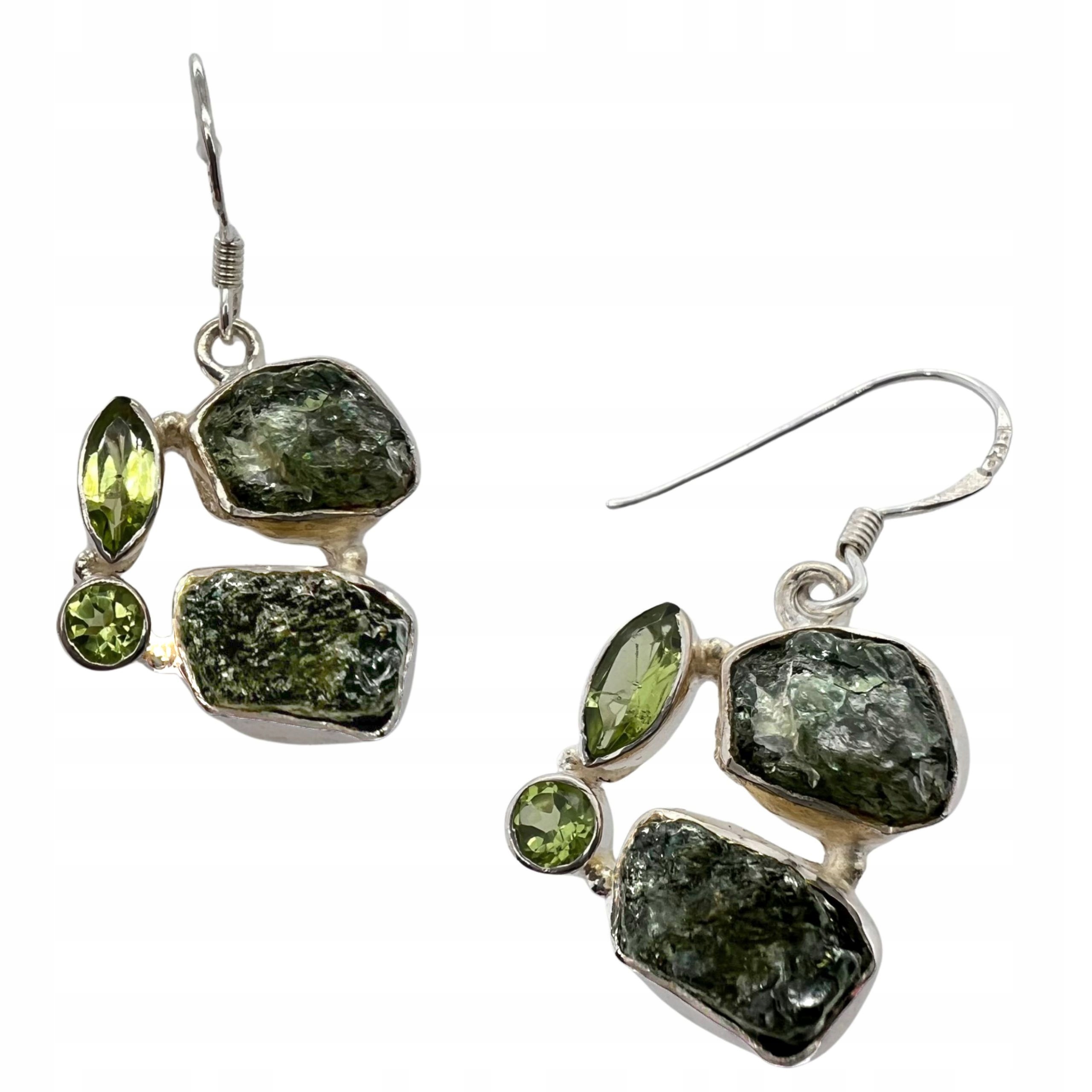 Závěsné Dámské Náušnice S Přírodním Kamenem, Zelené, Stříbrné, Ryzost 925