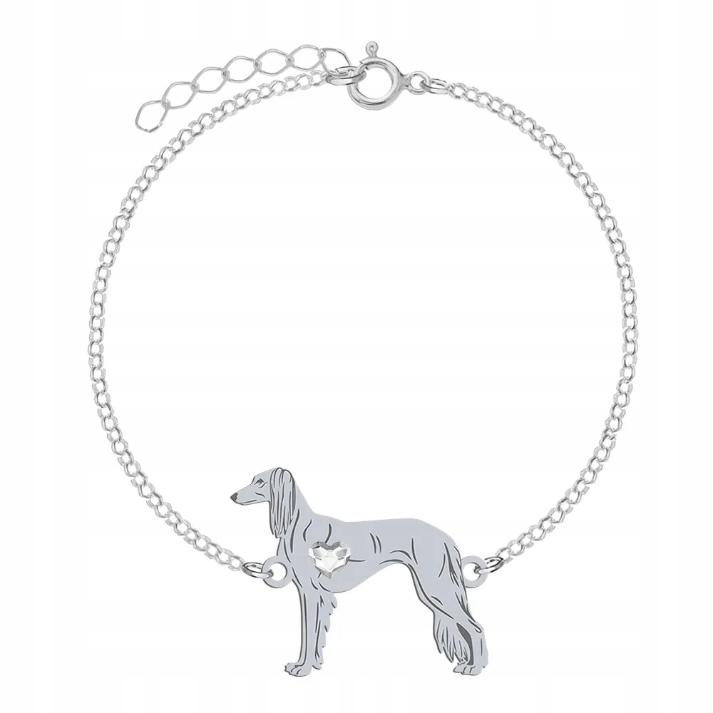 Stříbrný náramek s perským chrtem Saluki 925 Dárek Gravírování Bonus